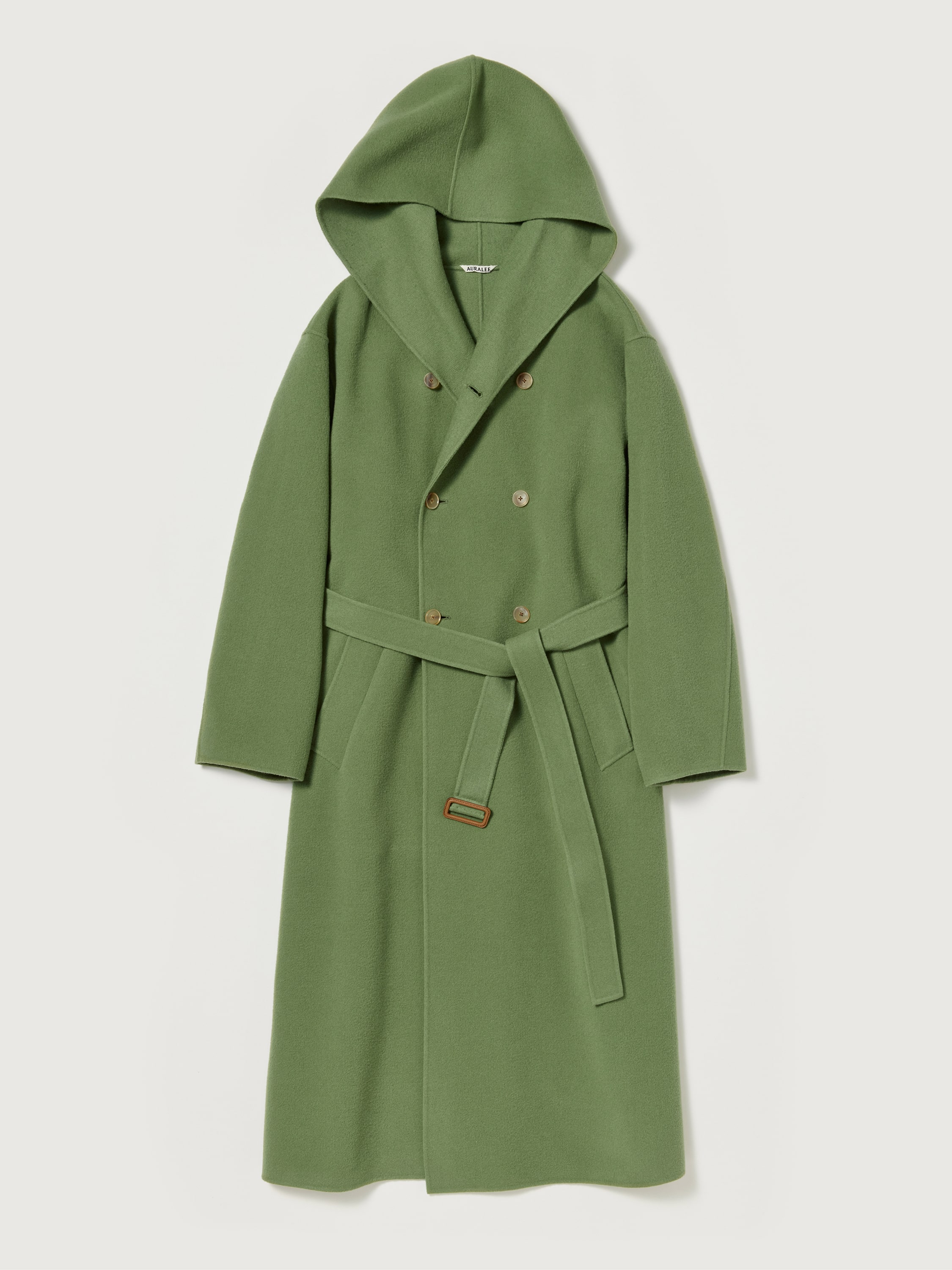 VELOUR BRUSHED WOOL MELTON HAND SEWN HOODED DOUBLE COAT 詳細画像 SAGE GREEN 1