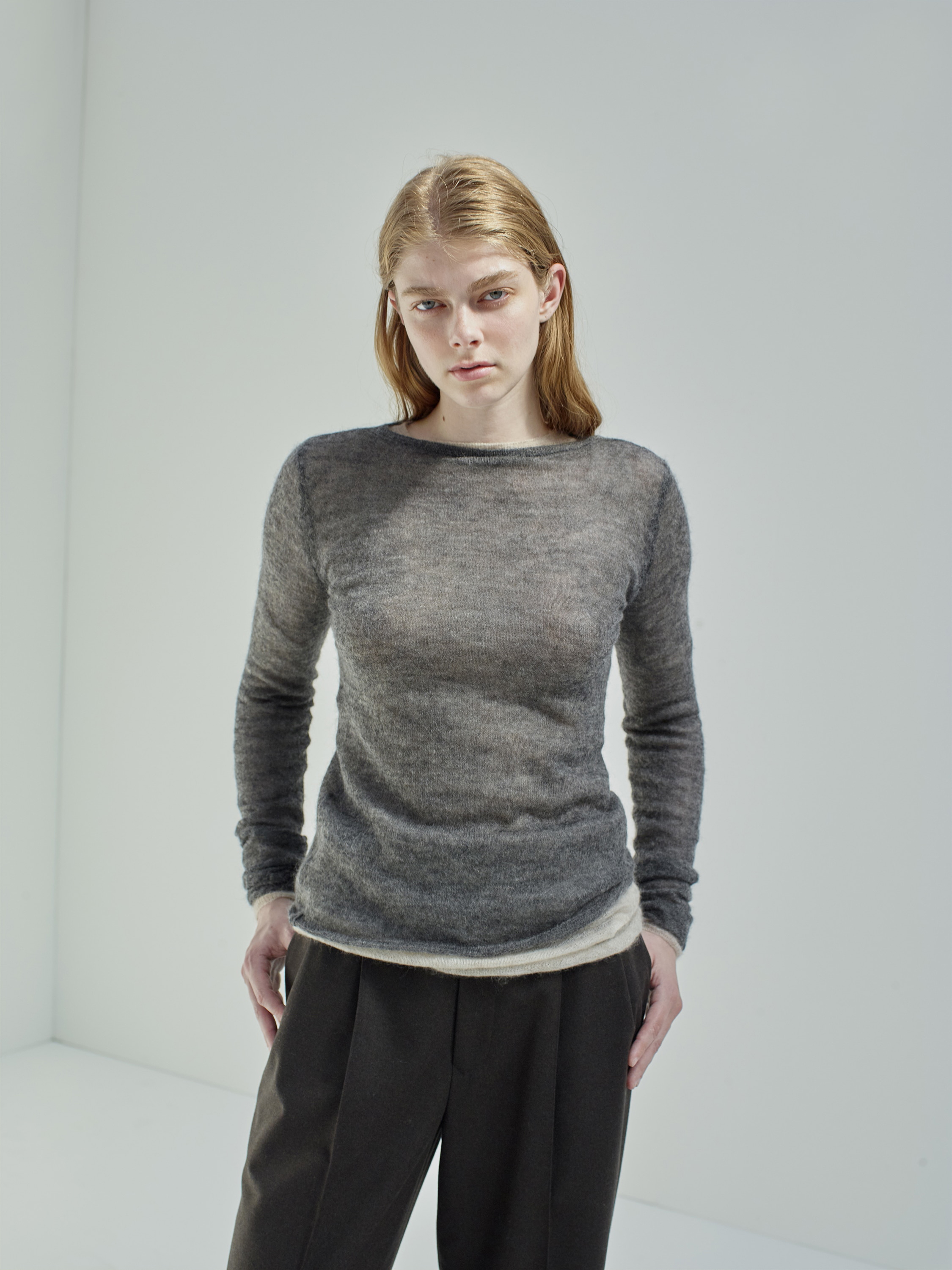 KID MOHAIR SHEER KNIT BOAT NECK P/O 詳細画像 TOP CHARCOAL 3