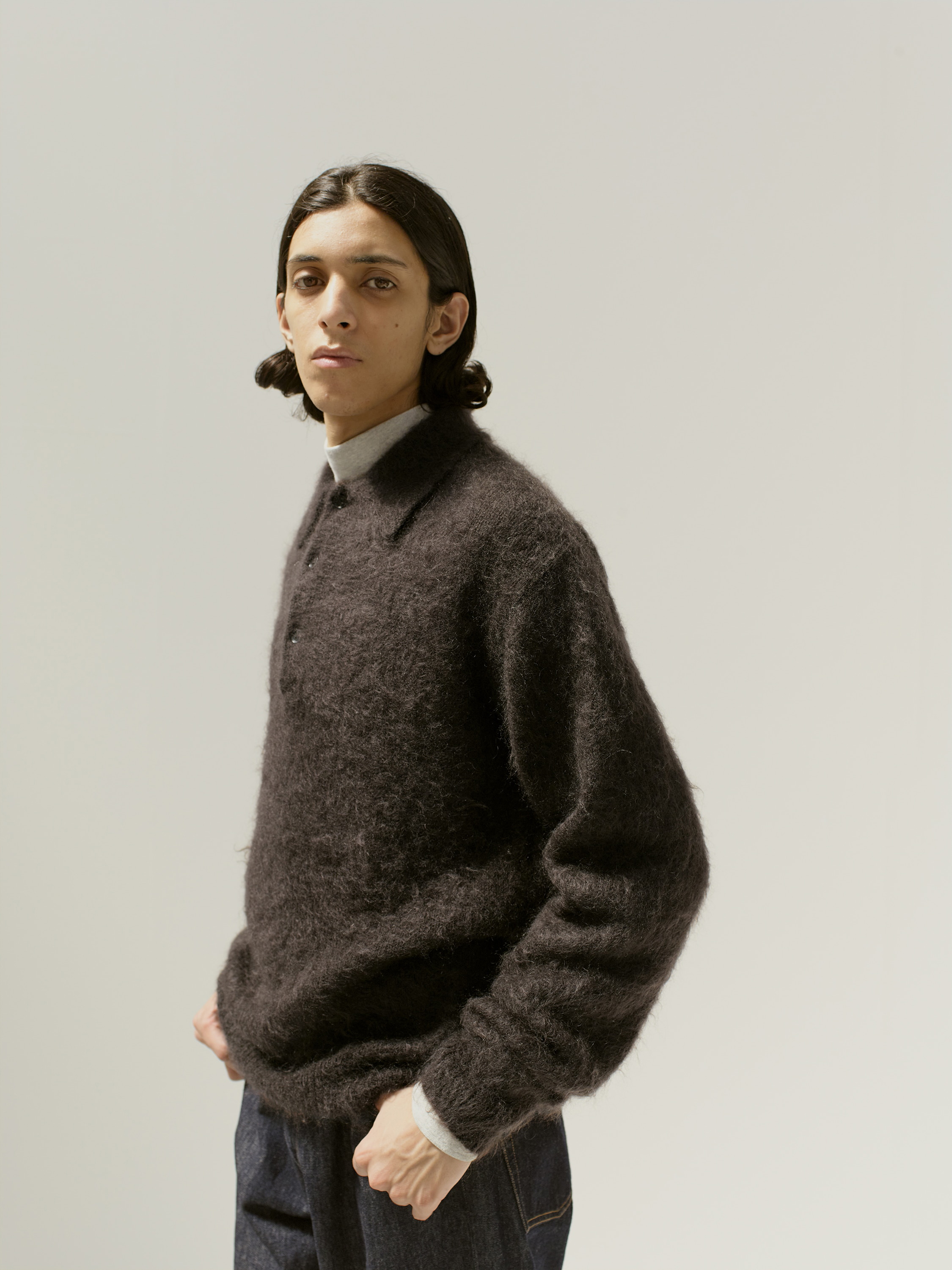 BRUSHED SUPER KID MOHAIR KNIT POLO | www.innoveering.net