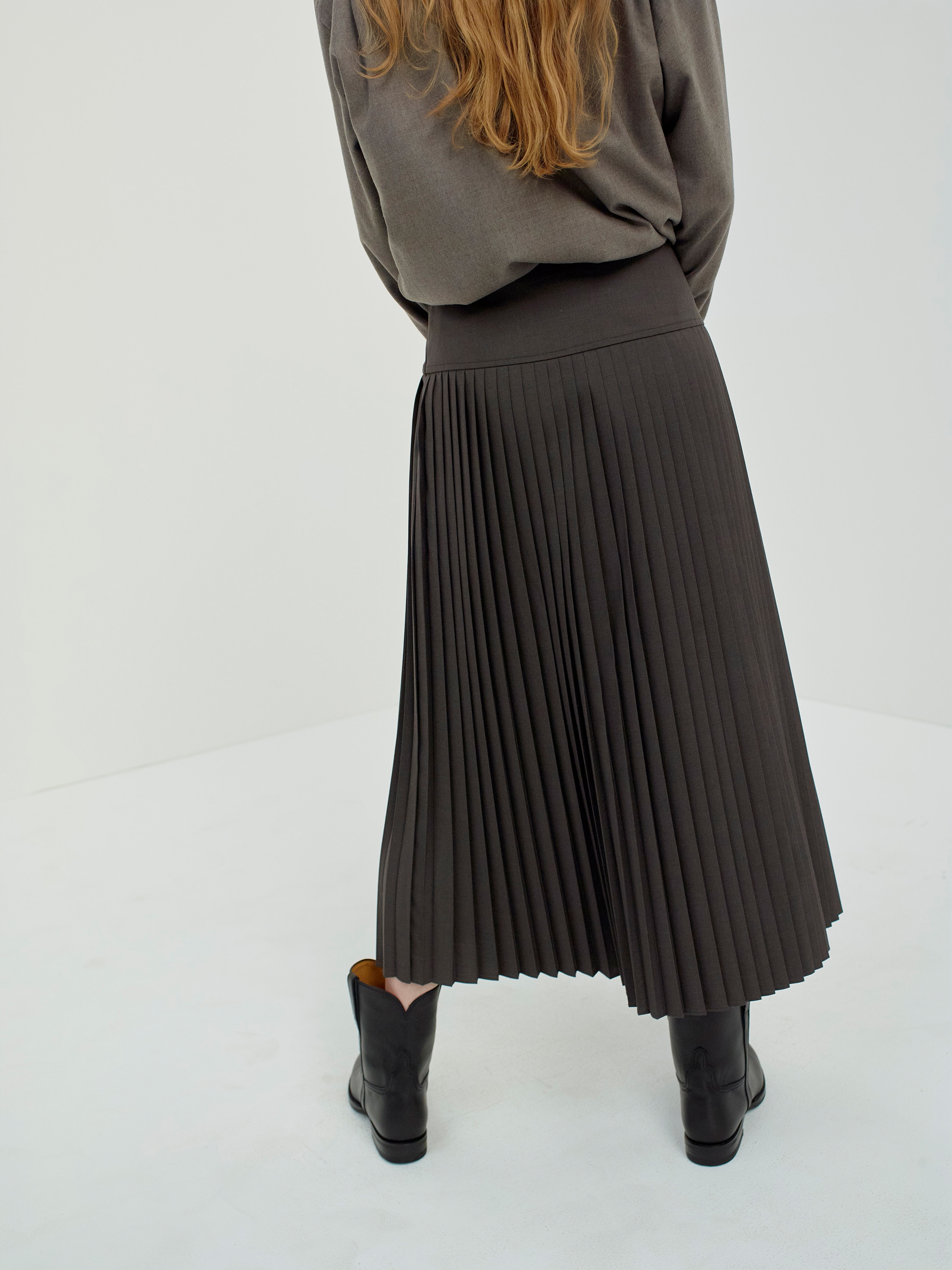 SUPER FINE TROPICAL WOOL PLEATED SKIRT 詳細画像 TOP BROWN 2