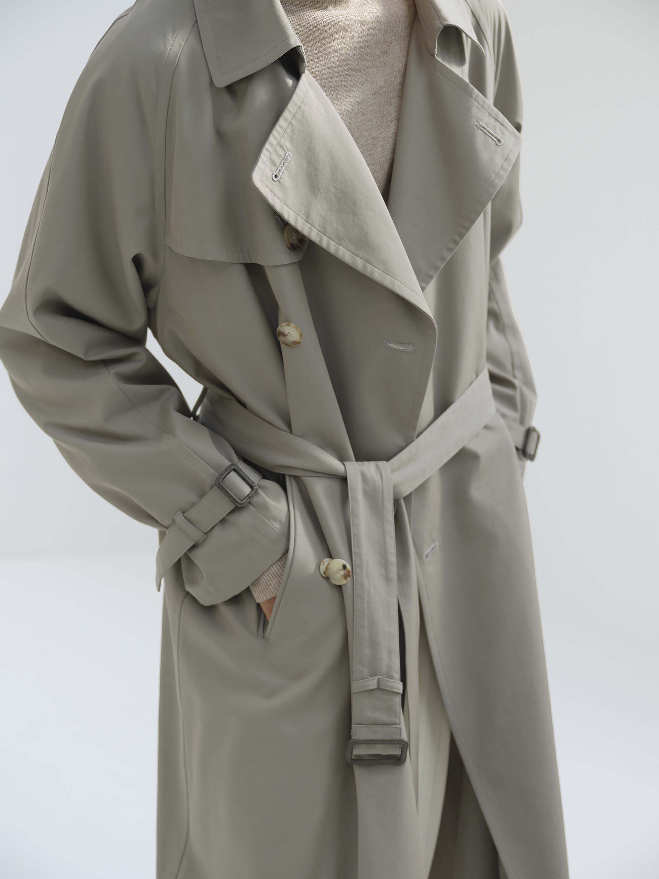 WASHED FINX SILK CHAMBRAY TRENCH COAT-
