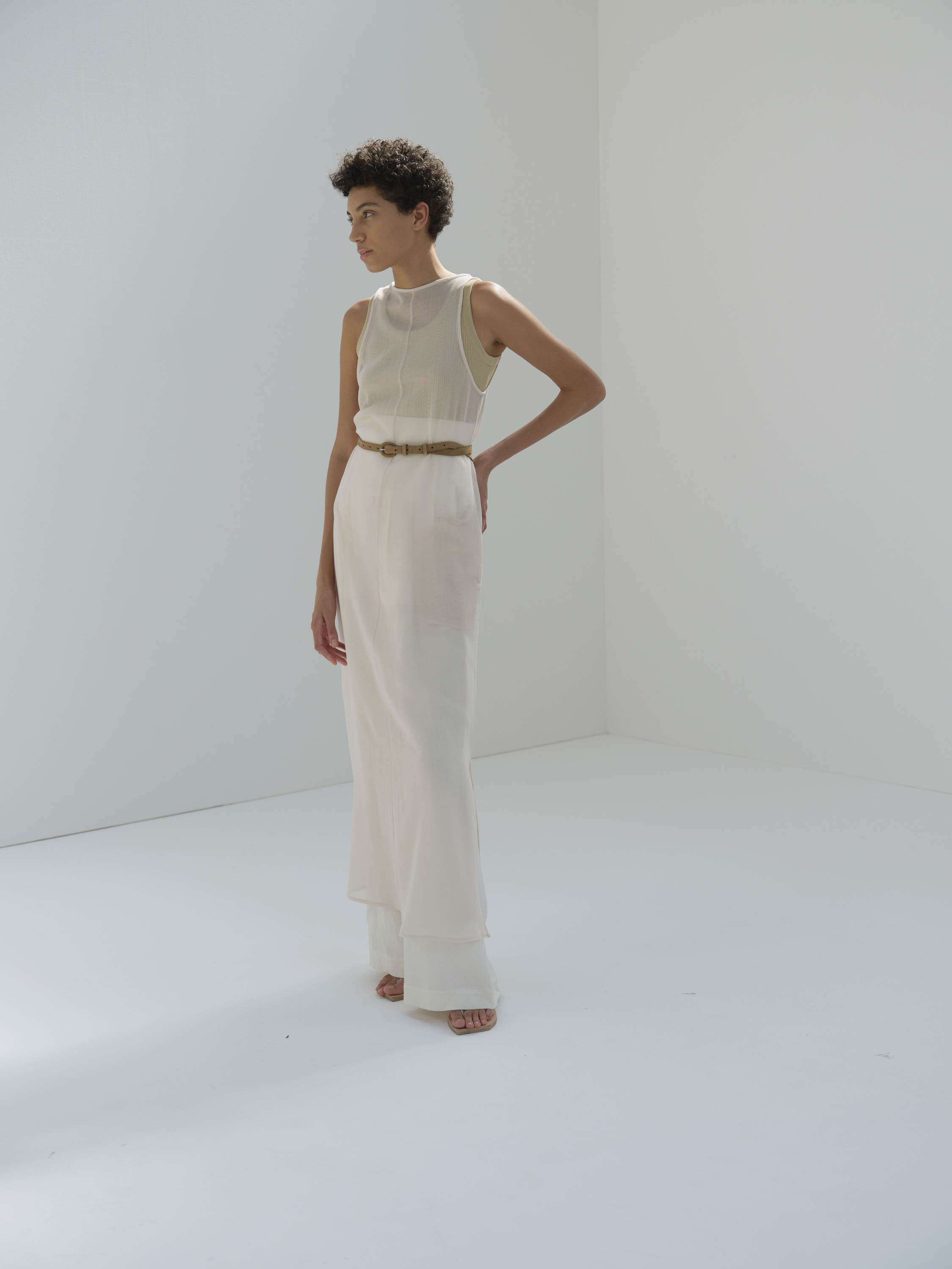 WOOL RECYCLE POLYESTER LENO SHEER DRESS 詳細画像 IVORY 1
