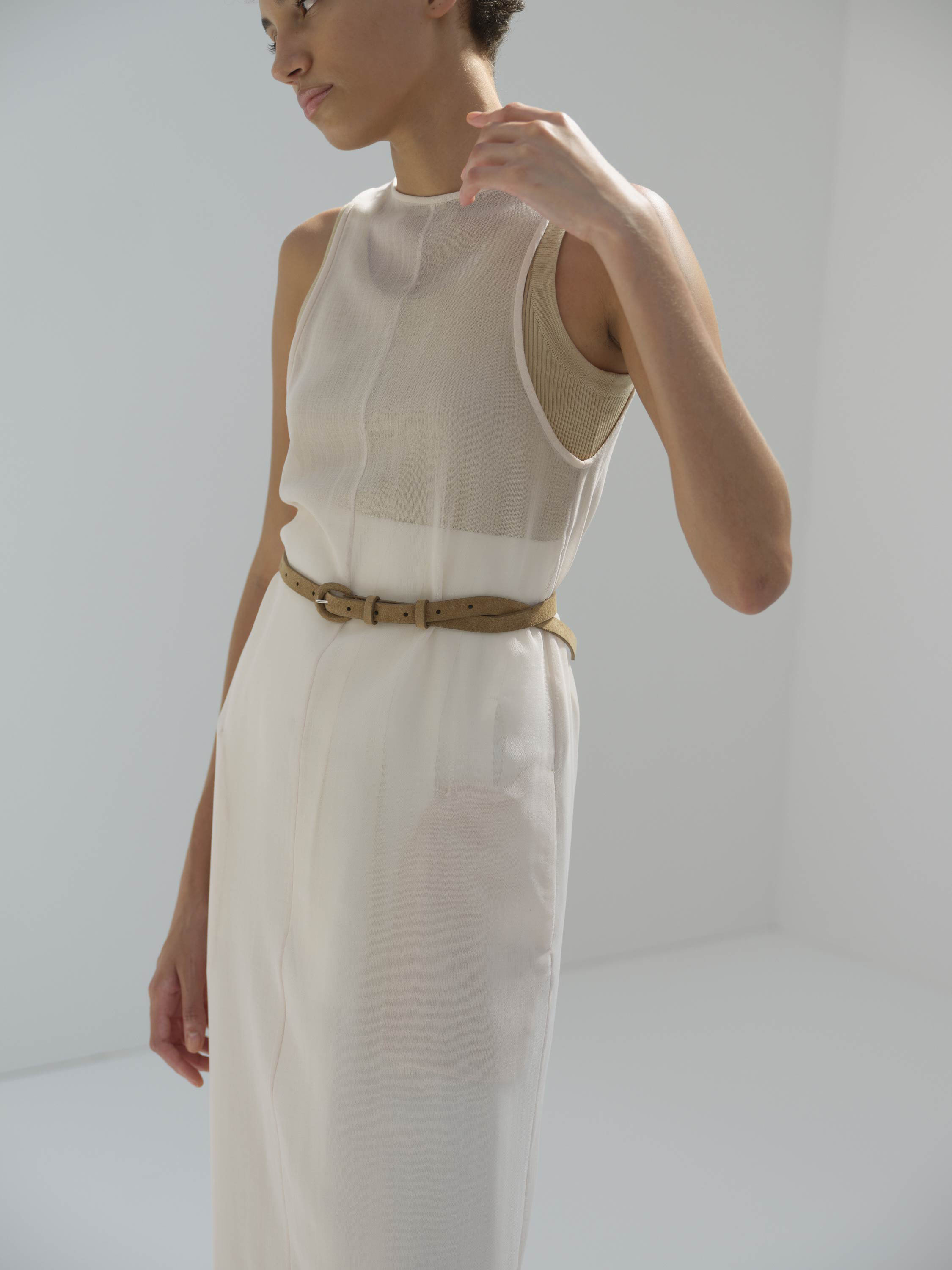 WOOL RECYCLE POLYESTER LENO SHEER DRESS 詳細画像 IVORY 2