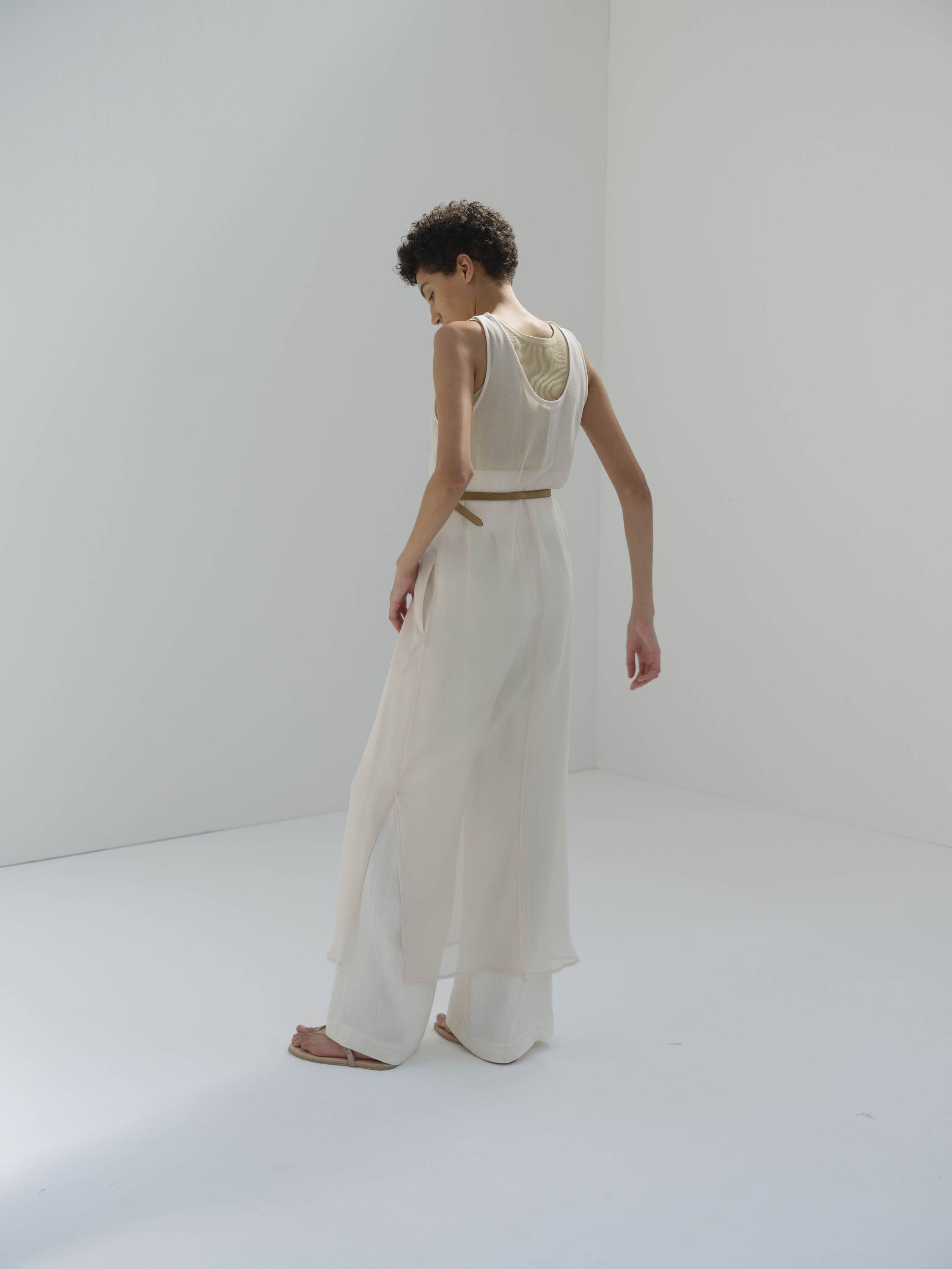 WOOL RECYCLE POLYESTER LENO SHEER DRESS 詳細画像 IVORY 4