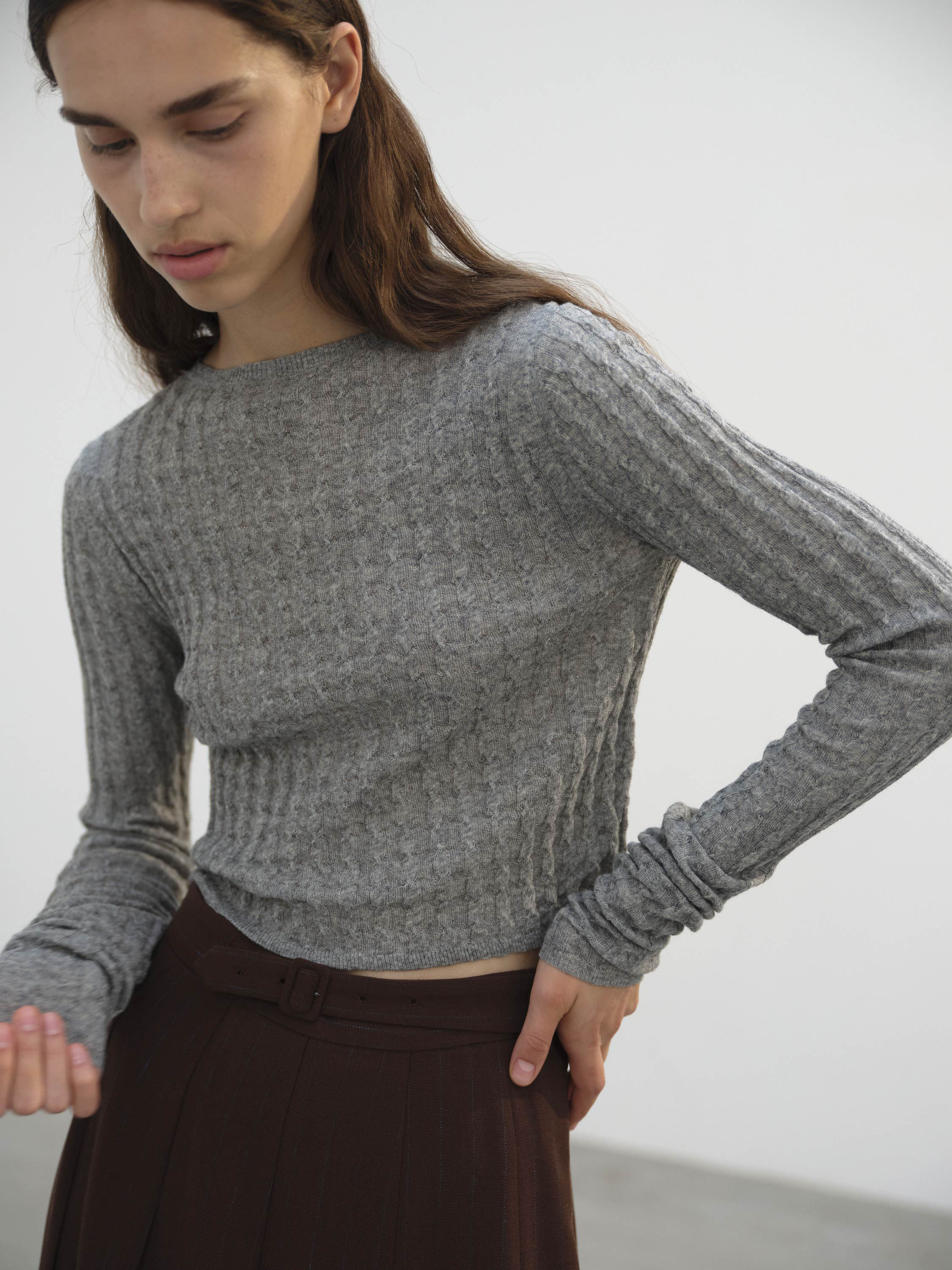 WASHABLE CASHMERE SILK CABLE KNIT P/O 詳細画像 TOP GRAY 2