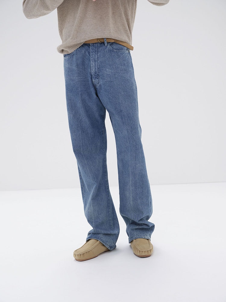 AURALEE SELVEDGE FADED LIGHTDENIM PANTS-