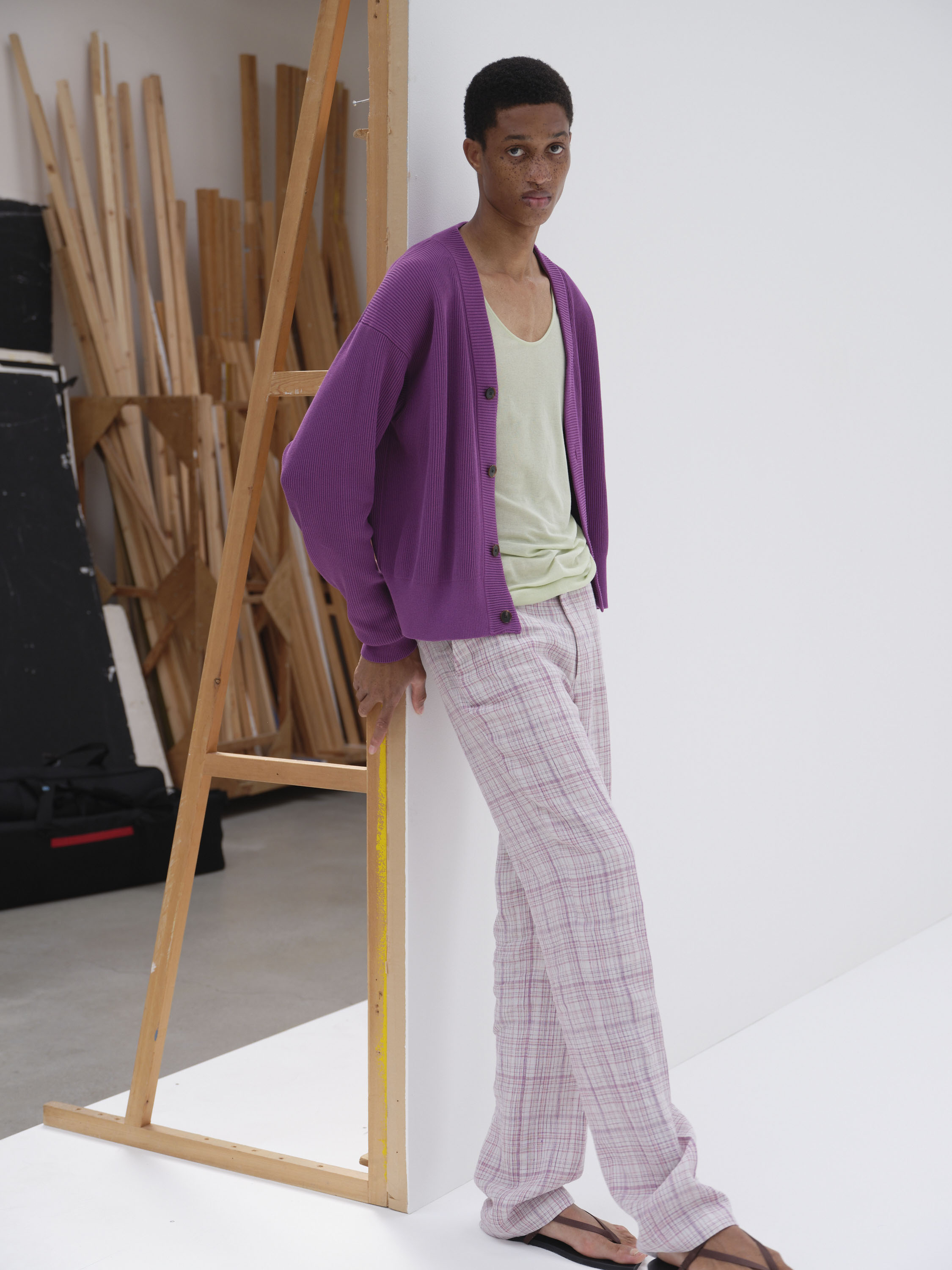 LINEN SILK CHECK SLACKS 詳細画像 WHITE PURPLE CHECK 3