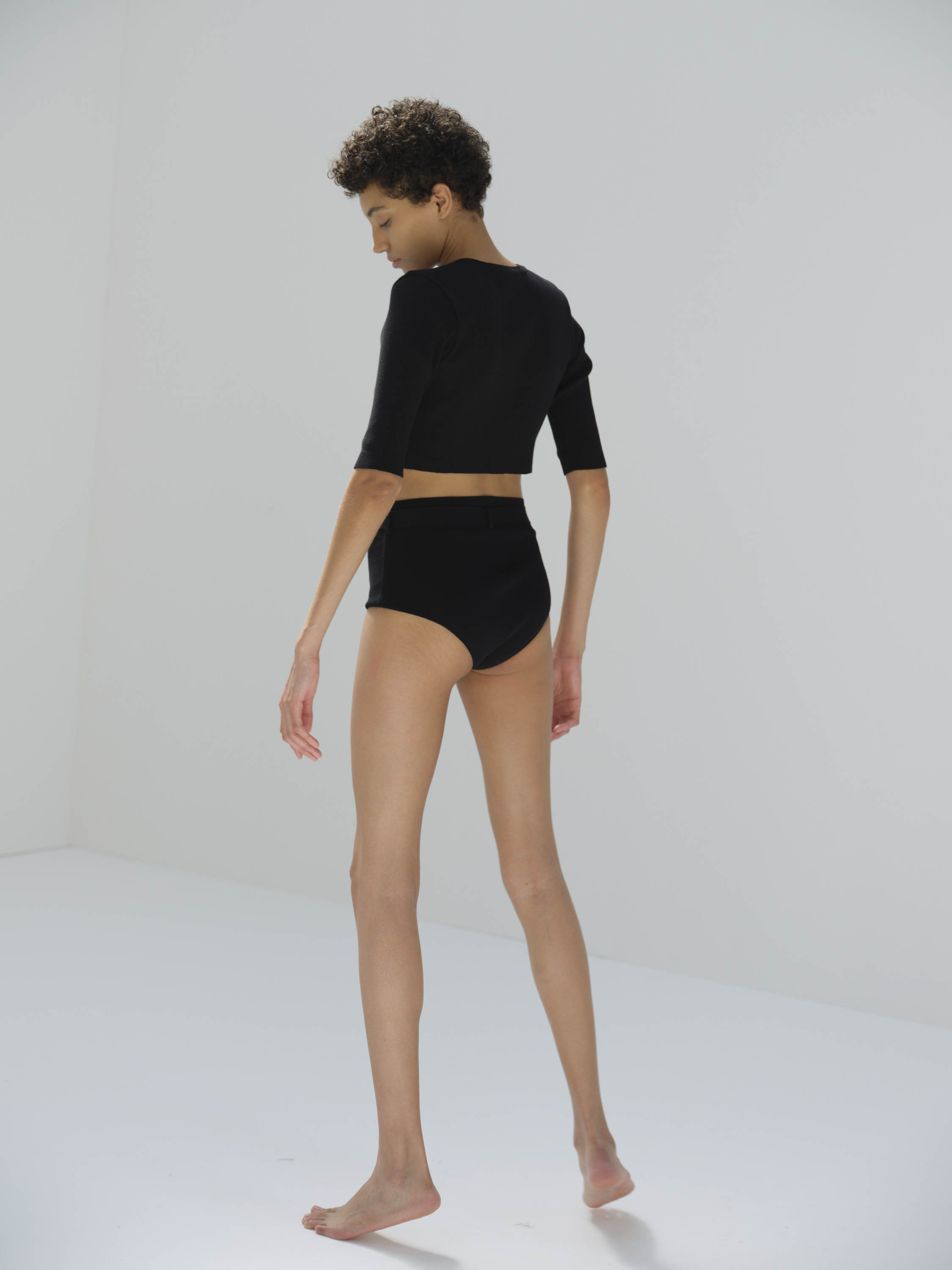 WOOL RECYCLE POLYESTER HIGH GAUGE RIB KNIT SHORTS 詳細画像 BLACK 2