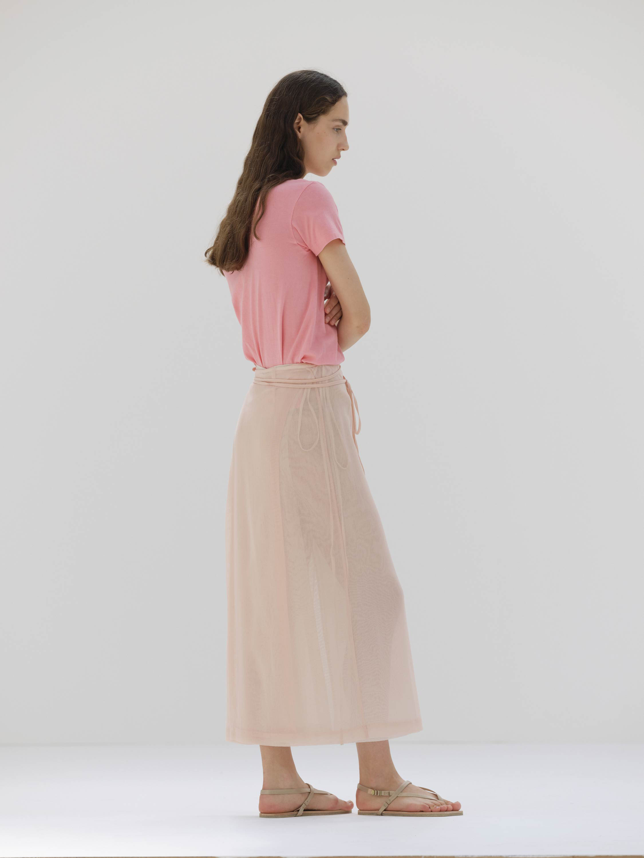 WOOL RECYCLE POLYESTER LENO SHEER SKIRT 詳細画像 LIGHT PINK 2