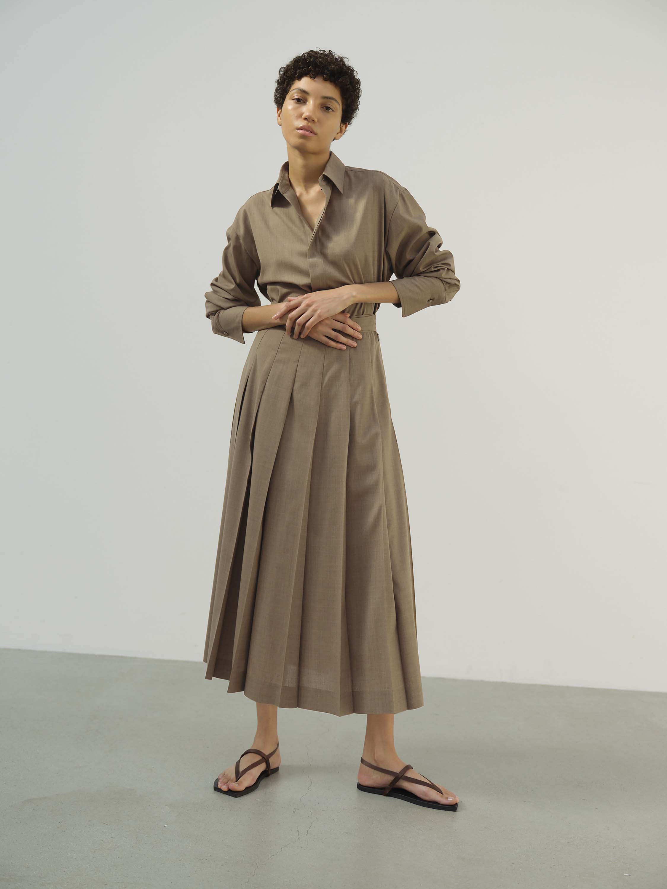 SUPER FINE TROPICAL WOOL PLEATED SKIRT 詳細画像 TOP BROWN 1