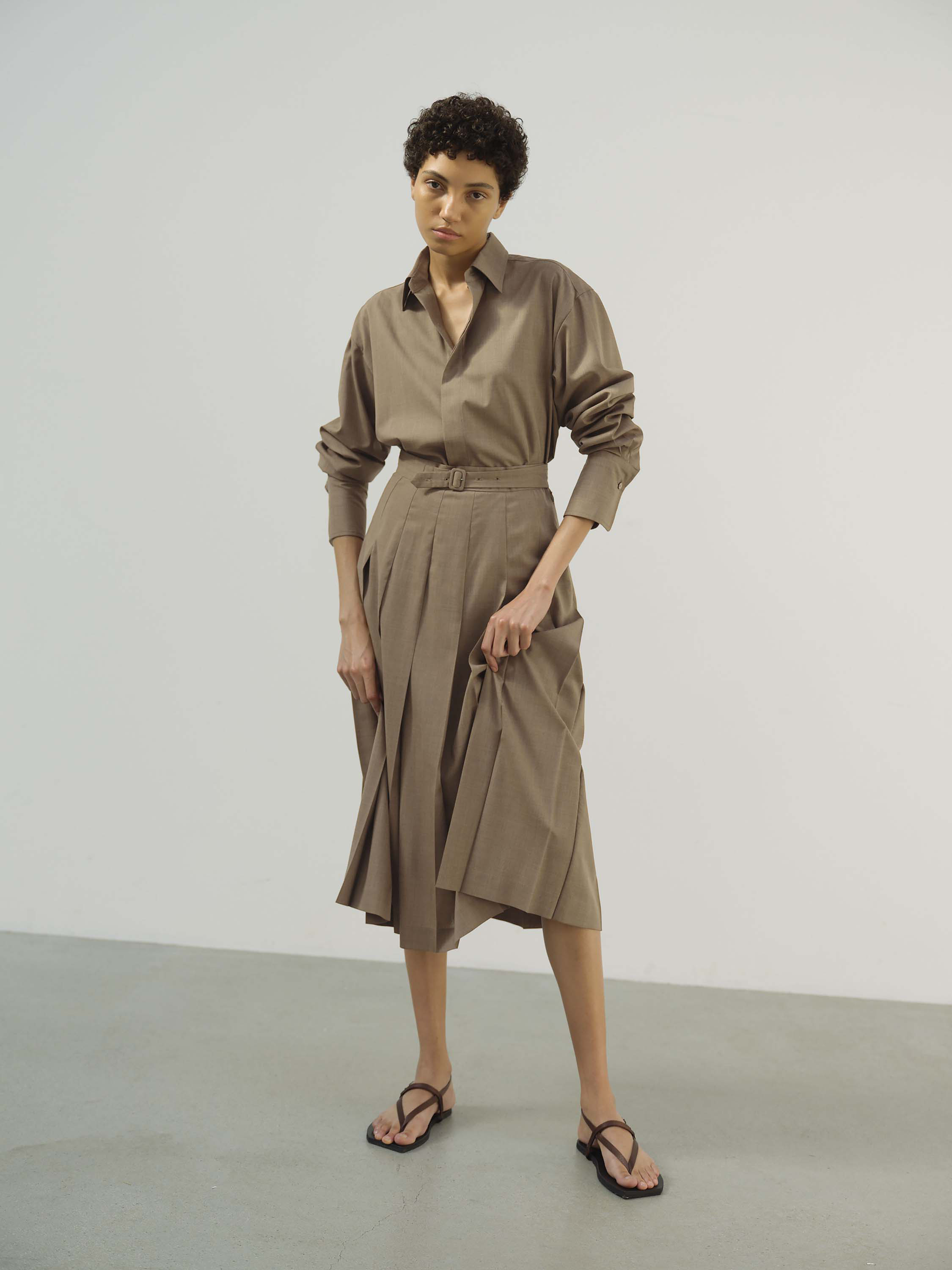 SUPER FINE TROPICAL WOOL PLEATED SKIRT 詳細画像 TOP BROWN 4