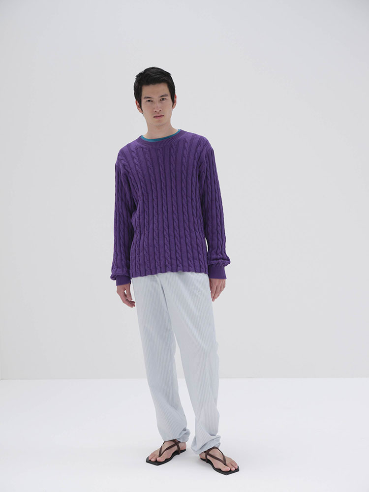 COTTON CORD CABLE KNIT BIG P/O