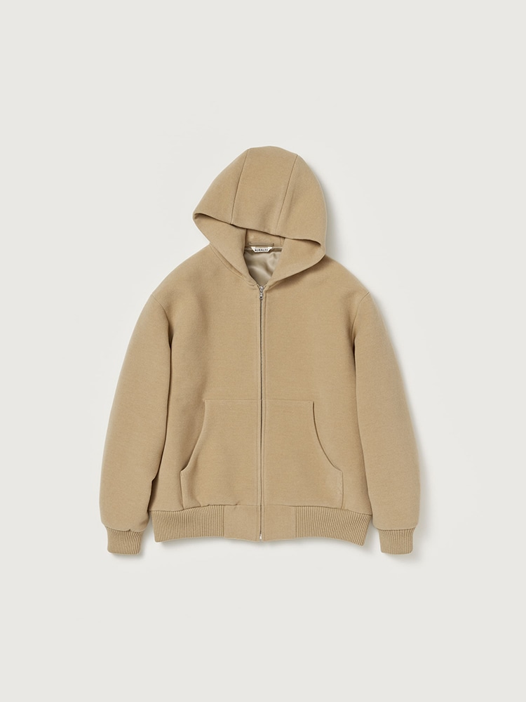 DOUBLE CLOTH HEAVY WOOL PILE ZIP HOODIE