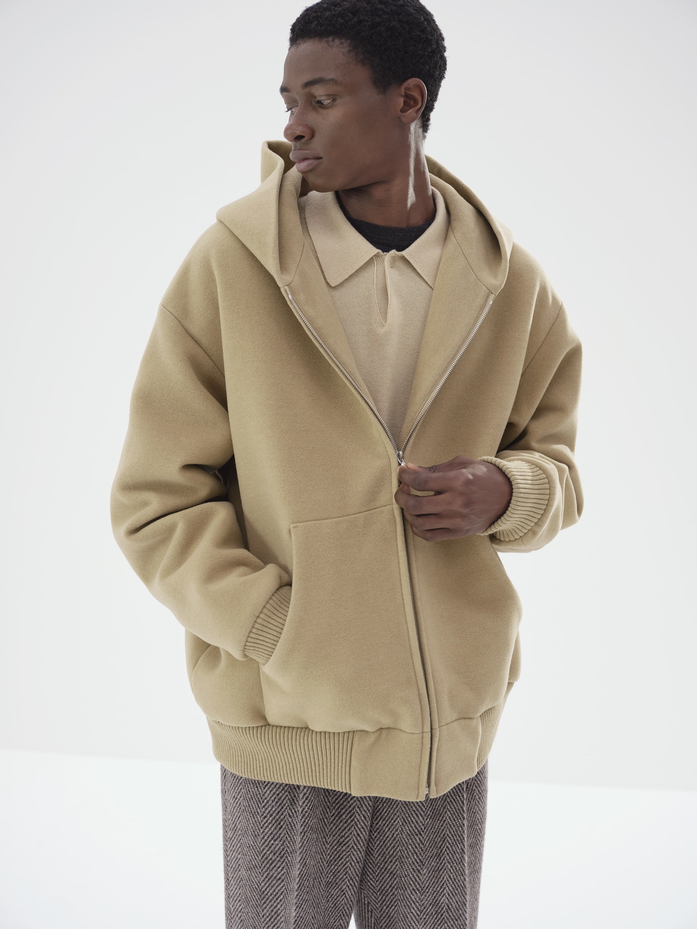 DOUBLE CLOTH HEAVY WOOL PILE ZIP HOODIE 詳細画像 BEIGE 3