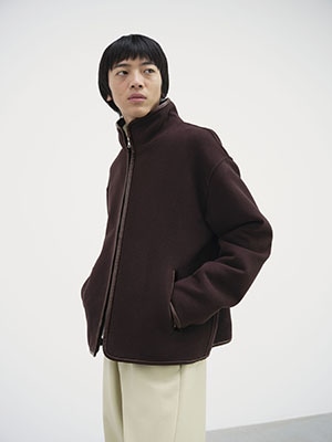 DOUBLE CLOTH HEAVY WOOL PILE ZIP BLOUSON