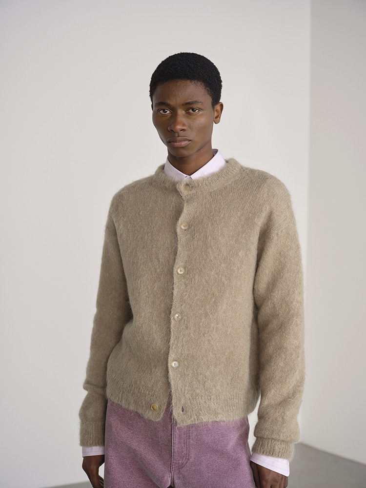 BRUSHED SUPER KID MOHAIR KNIT CARDIGAN