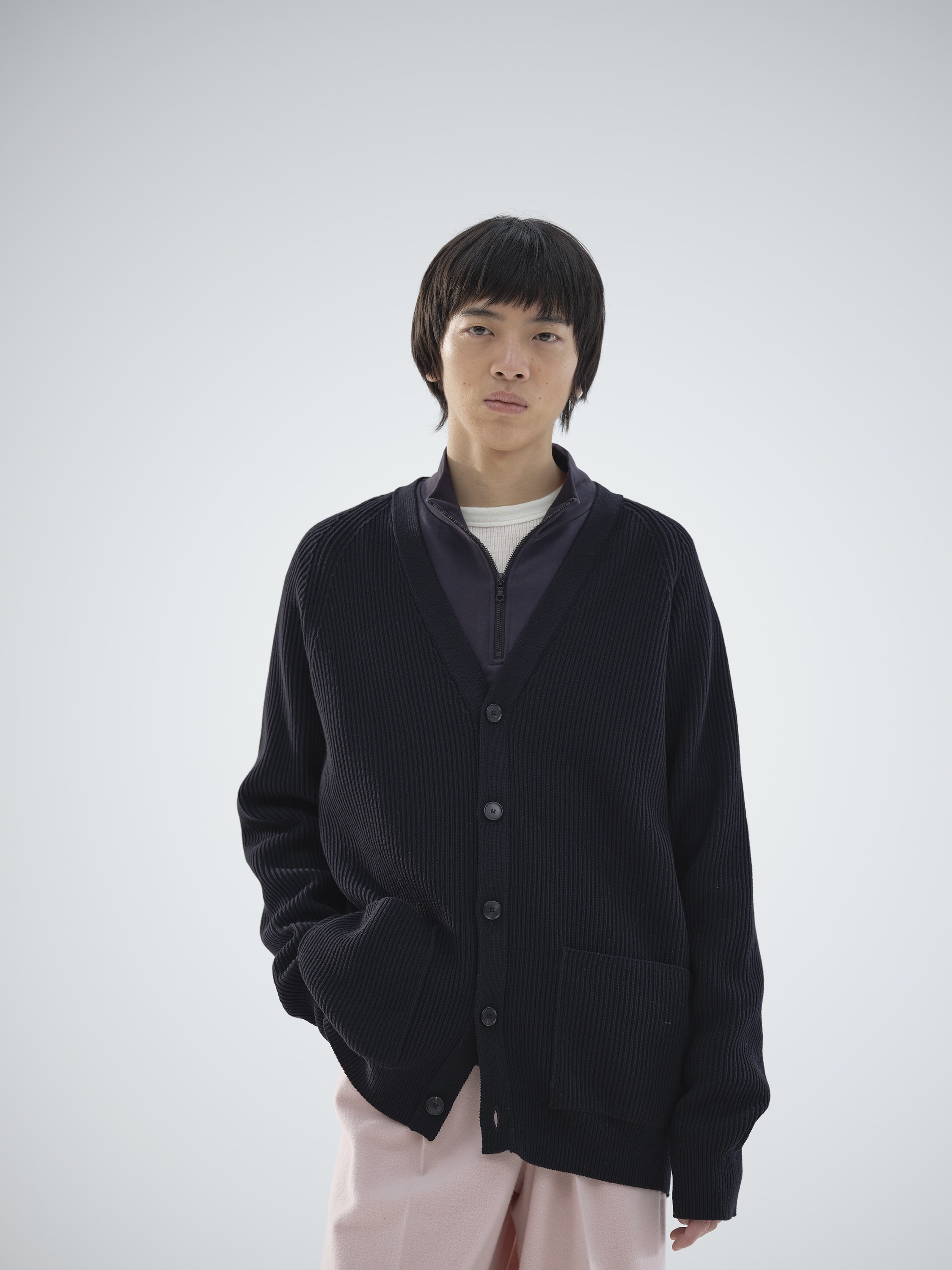 SUPER FINE WOOL RIB KNIT CARDIGAN 詳細画像 BLACK 1