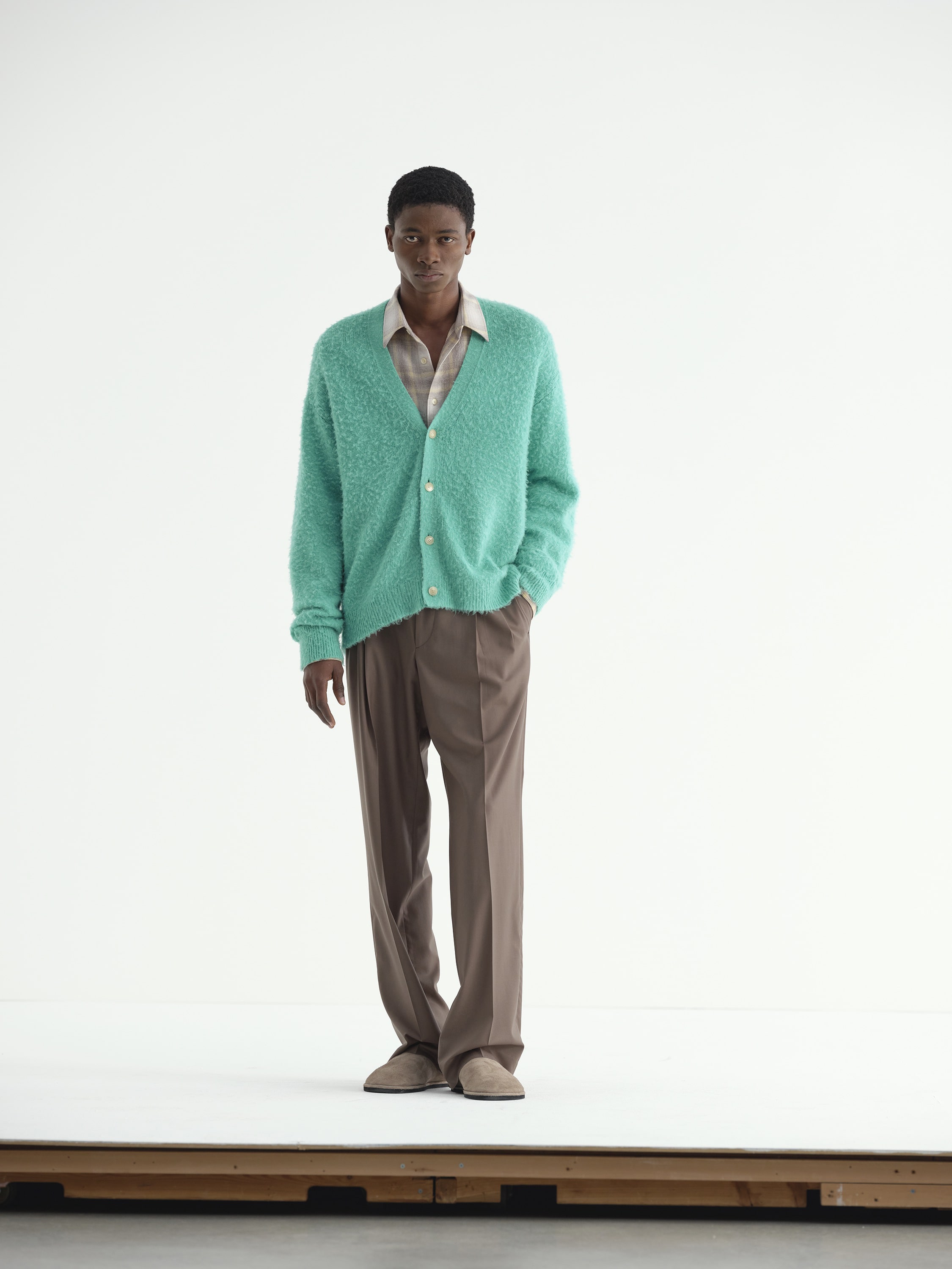 BRUSHED WOOL CASHMERE SILK KNIT CARDIGAN 詳細画像 AQUA GREEN 2