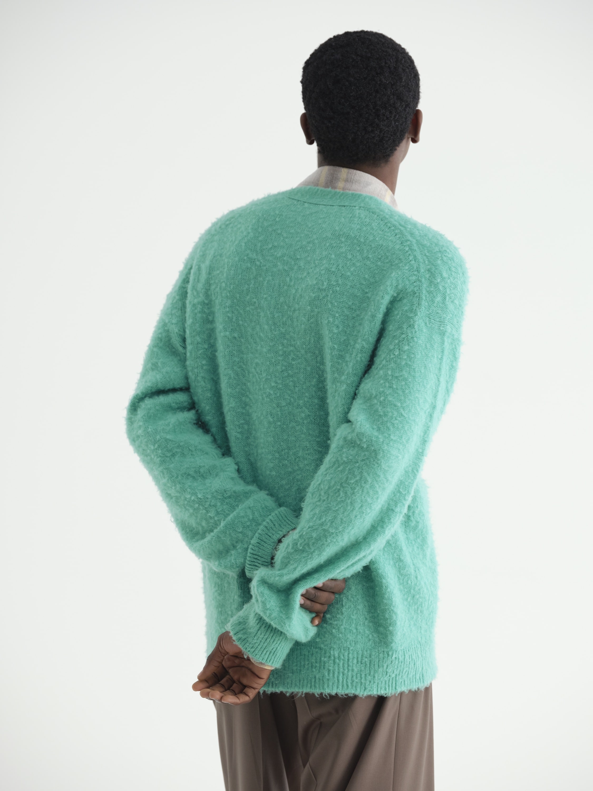 BRUSHED WOOL CASHMERE SILK KNIT CARDIGAN 詳細画像 AQUA GREEN 3