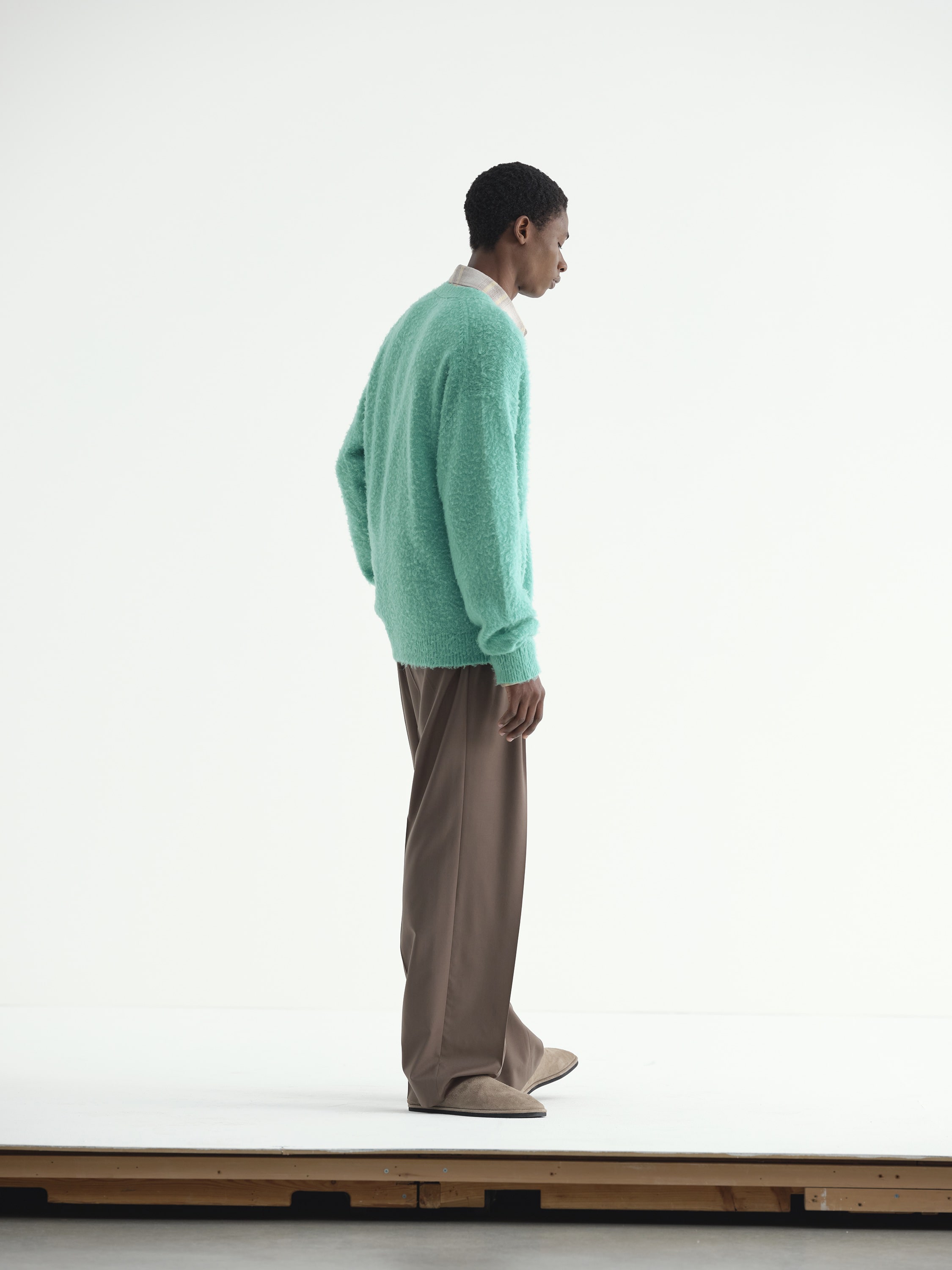 BRUSHED WOOL CASHMERE SILK KNIT CARDIGAN 詳細画像 AQUA GREEN 4