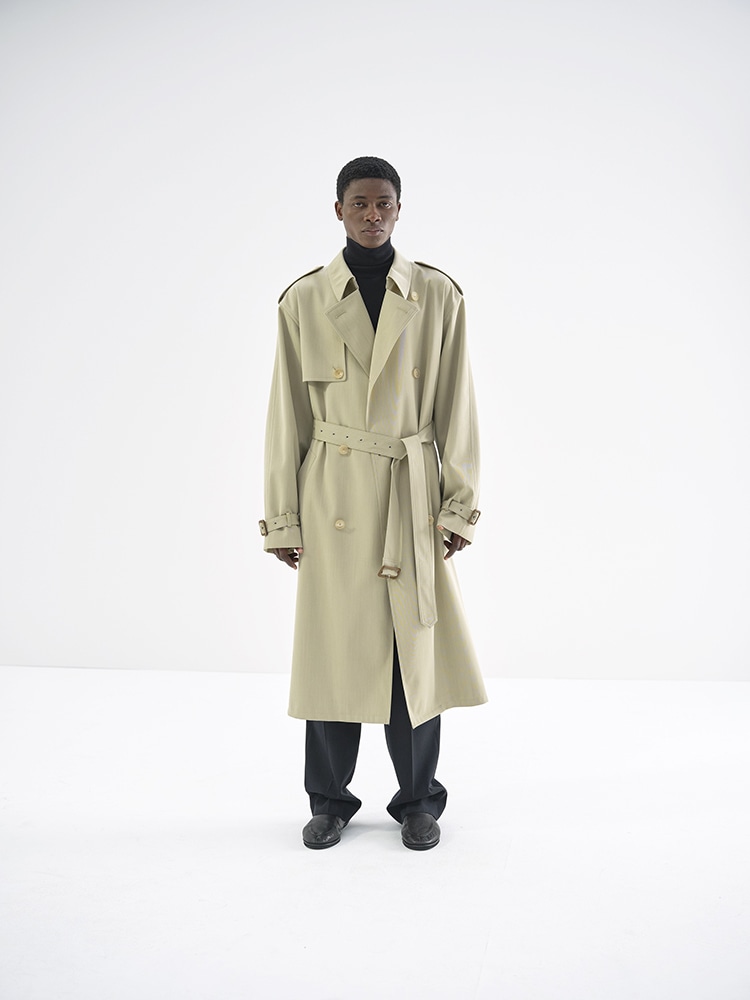 WOOL CAVARLY TWILL LAMINATE TRENCH COAT