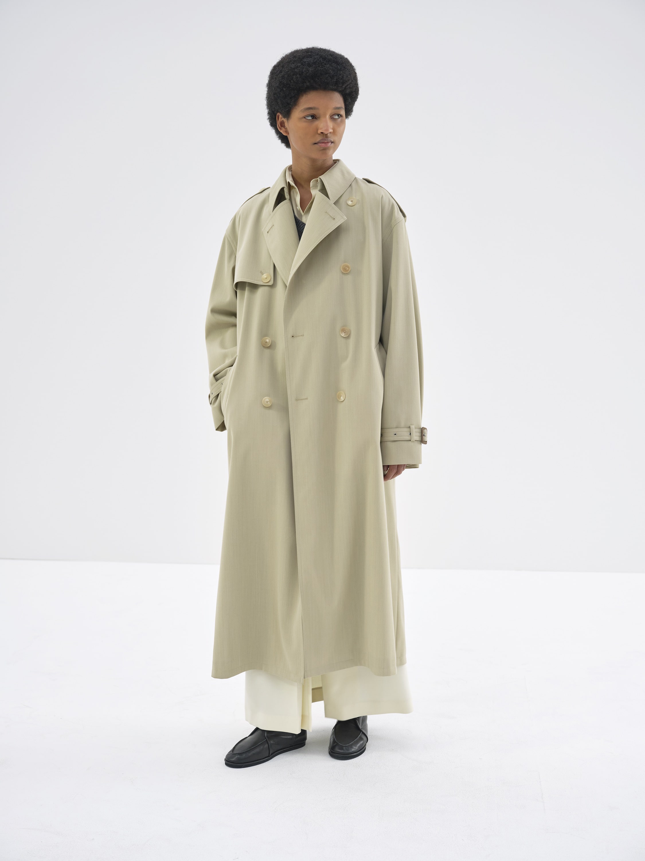 WOOL CAVARLY TWILL LAMINATE TRENCH COAT 詳細画像 LIGHT KHAKI 1