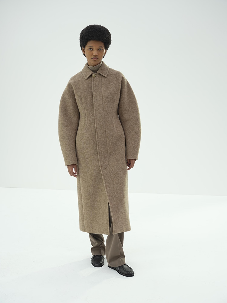 SPONGE WOOL MELTON SOUTIEN COLLAR COAT