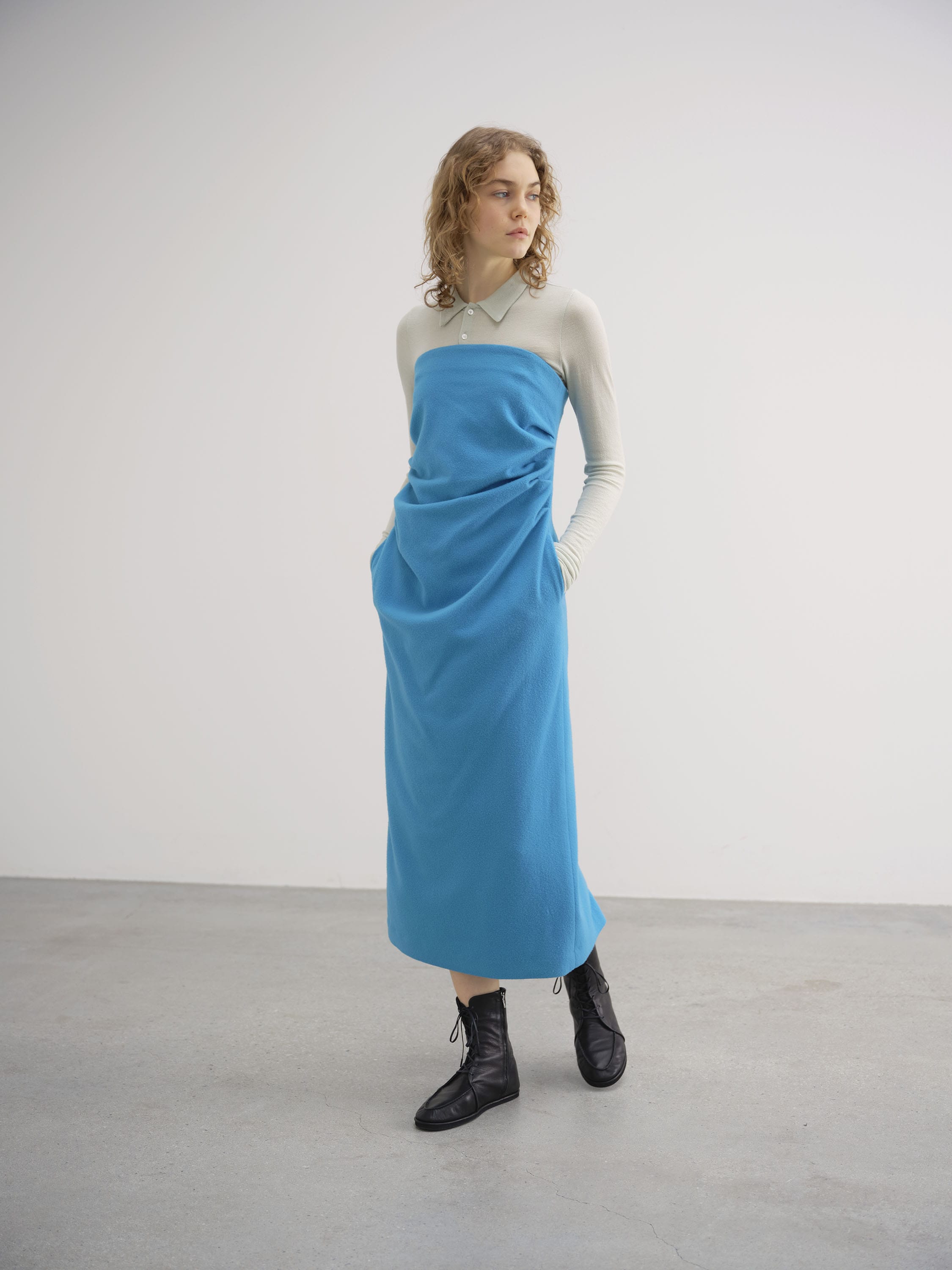 BRUSHED SUPER FINE WOOL FLANNEL DRESS 詳細画像 LIGHT BLUE 5