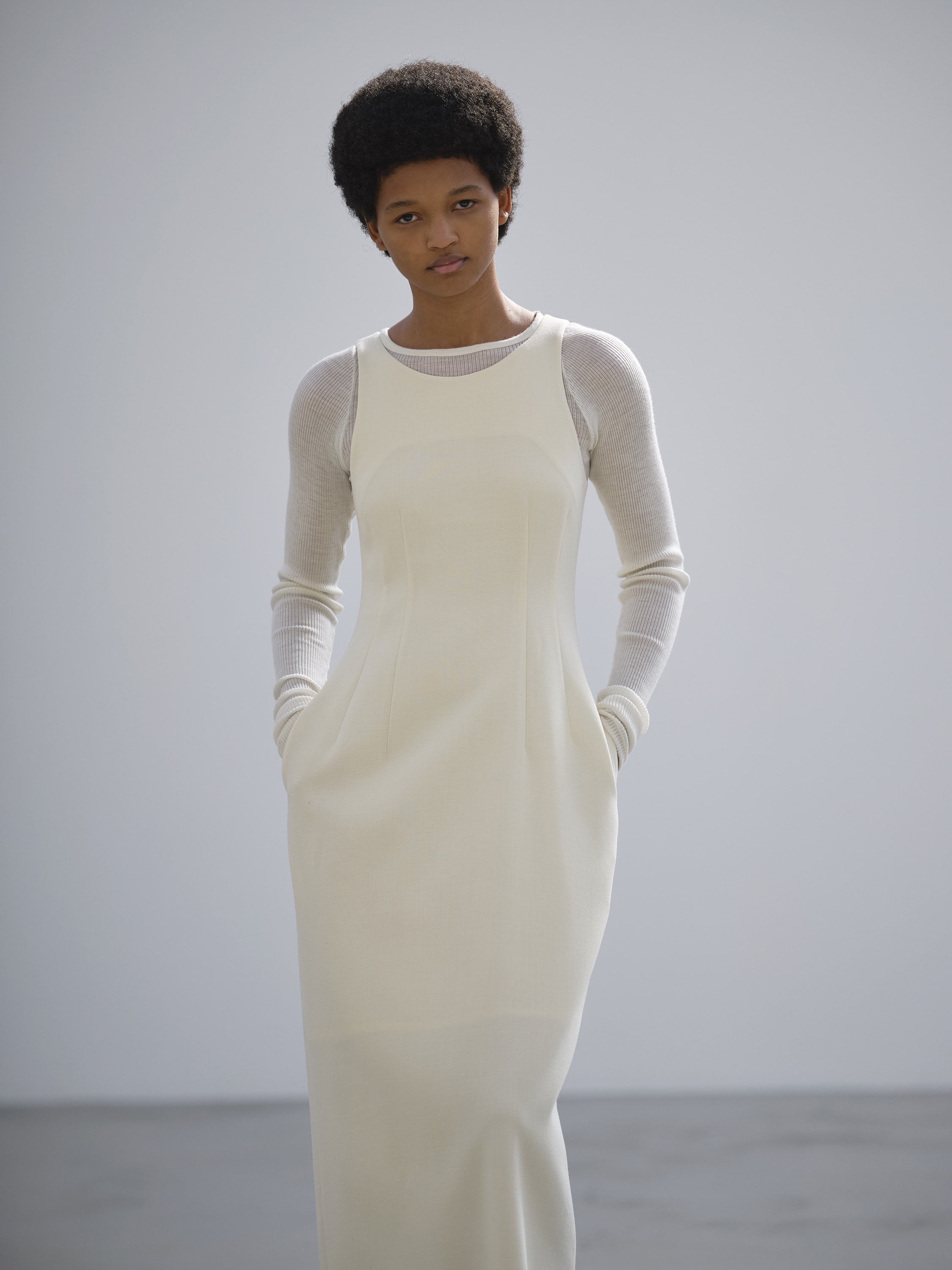 TENSE WOOL DOUBLE CLOTH DRESS 詳細画像 IVORY 2