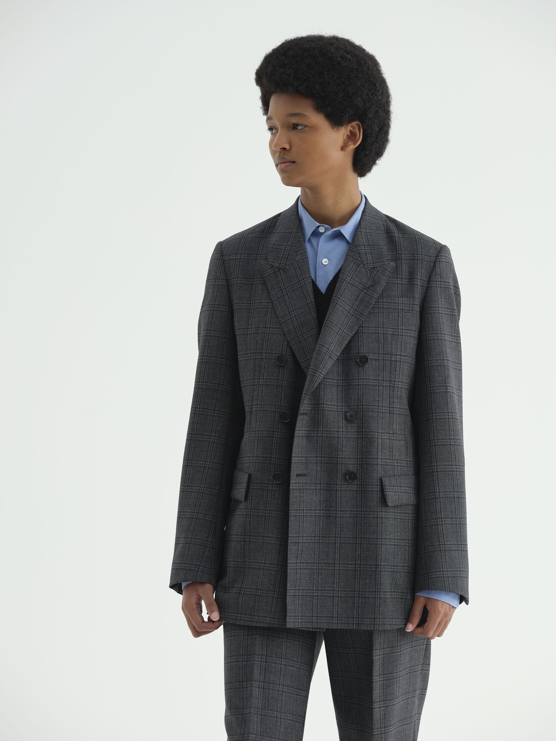 BLUEFACED WOOL CHECK DOUBLE-BREASTED JACKET 詳細画像 CHARCOAL CHECK 2