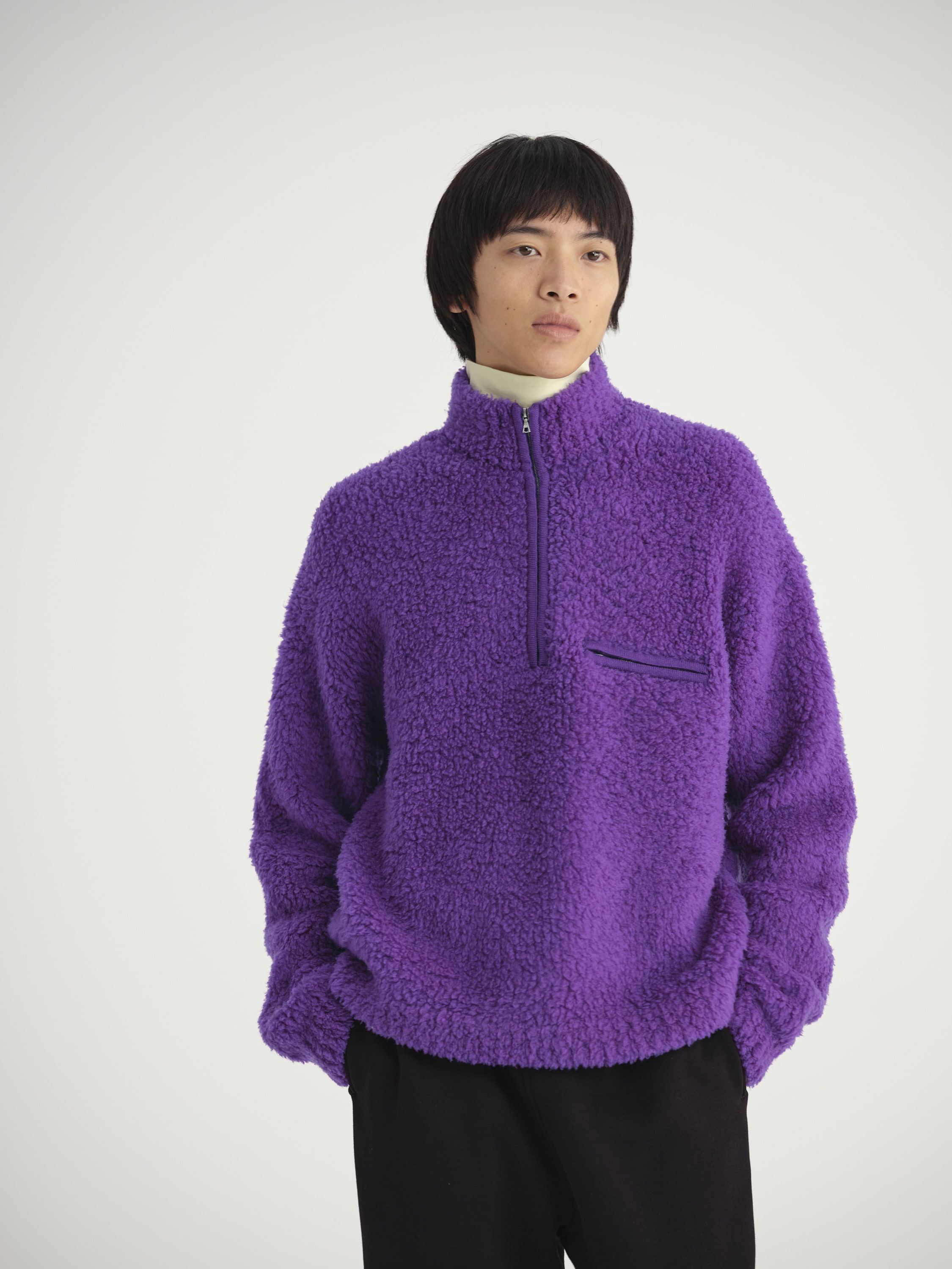 MERINO WOOL BOA KNIT HALF ZIP P/O 詳細画像 PURPLE 1