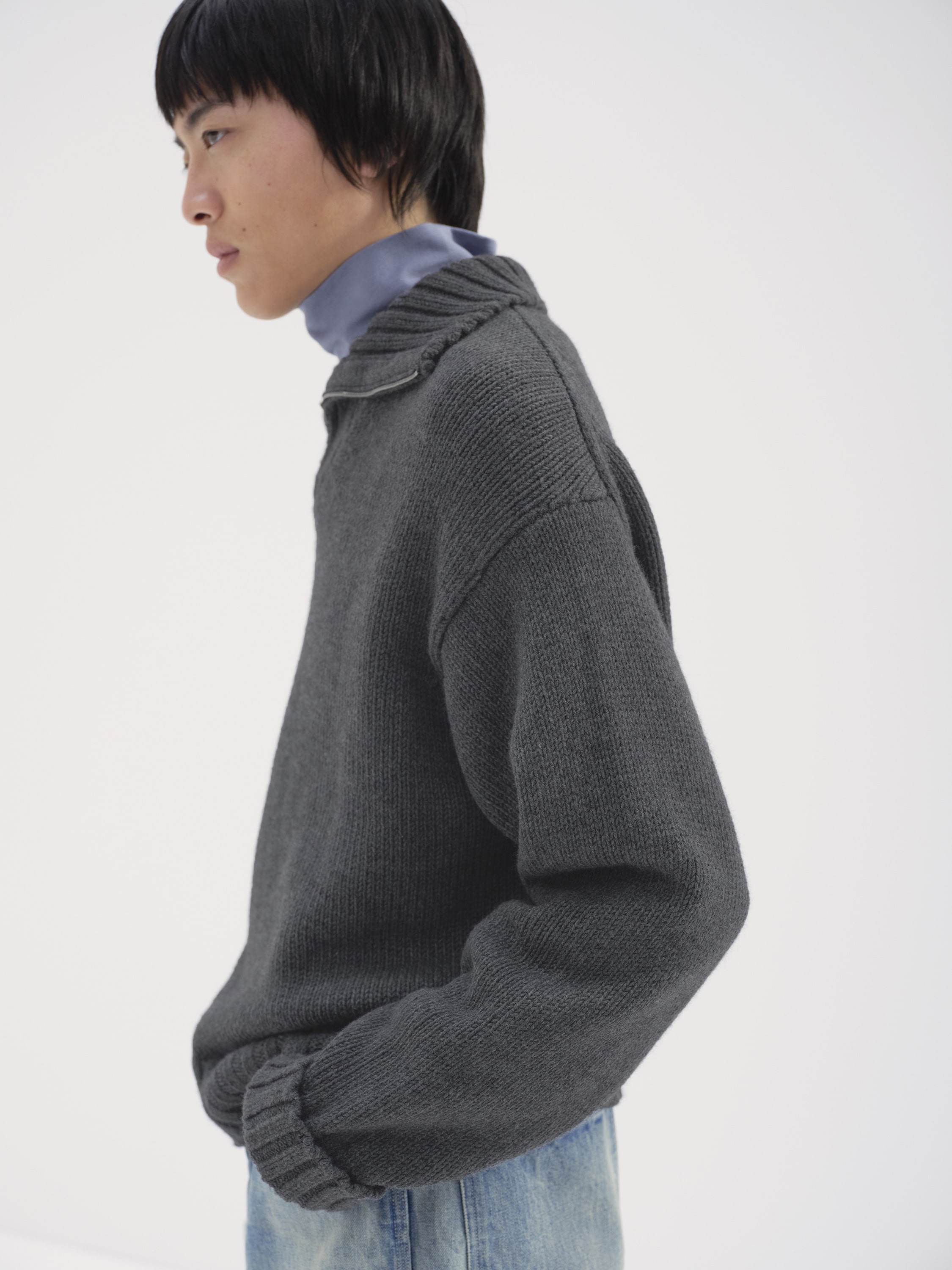 WOOL SOFT CORD KNIT HALF ZIP P/O 詳細画像 TOP CHARCOAL 3