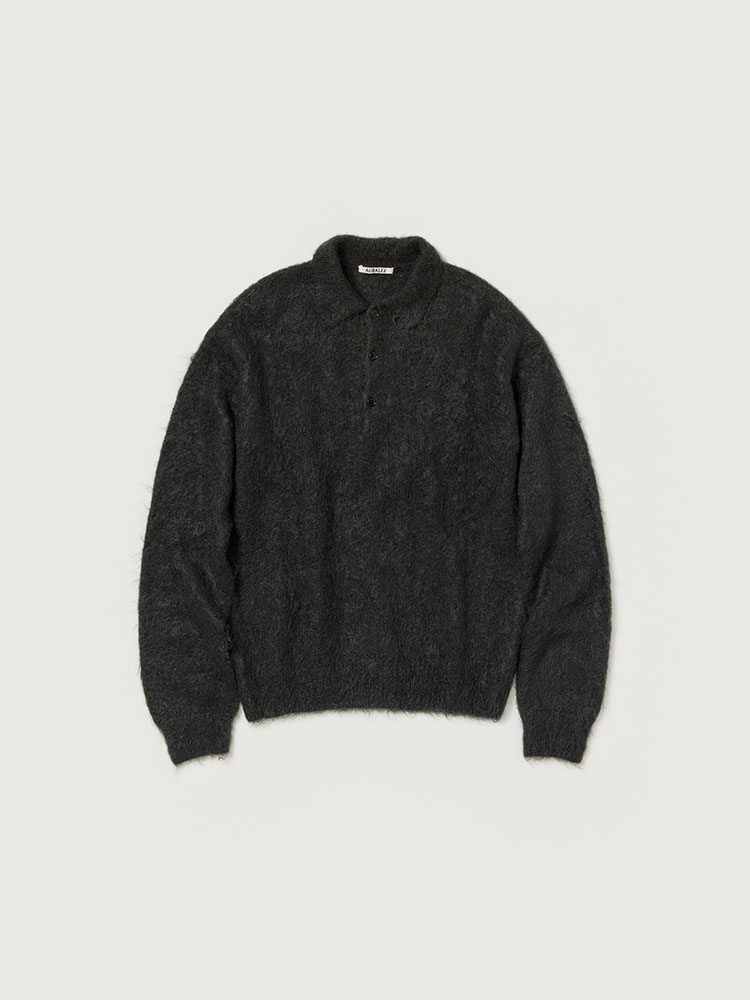 BRUSHED SUPER KID MOHAIR KNIT POLO