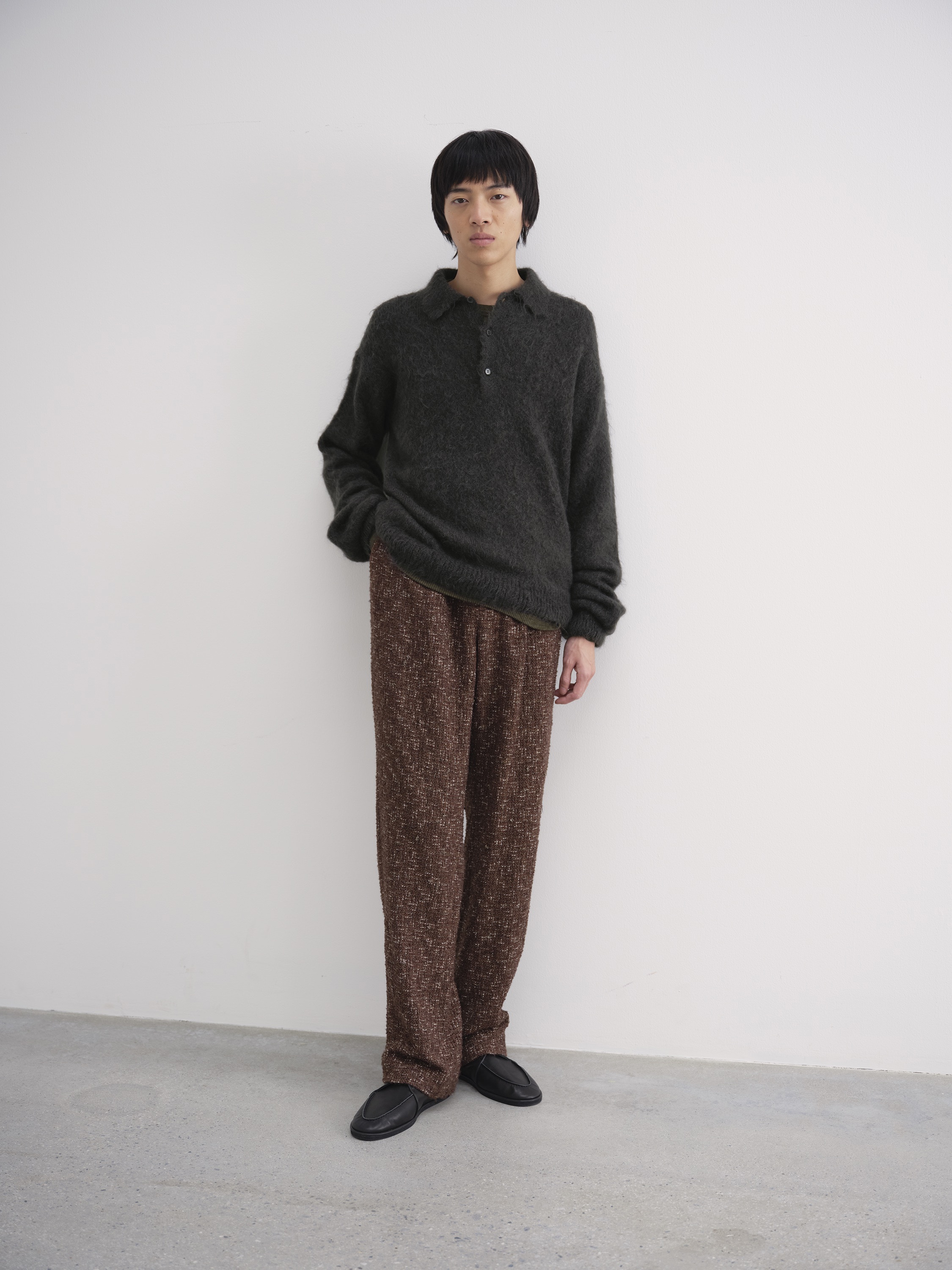 BRUSHED SUPER KID MOHAIR KNIT POLO 詳細画像 INK BLACK 1