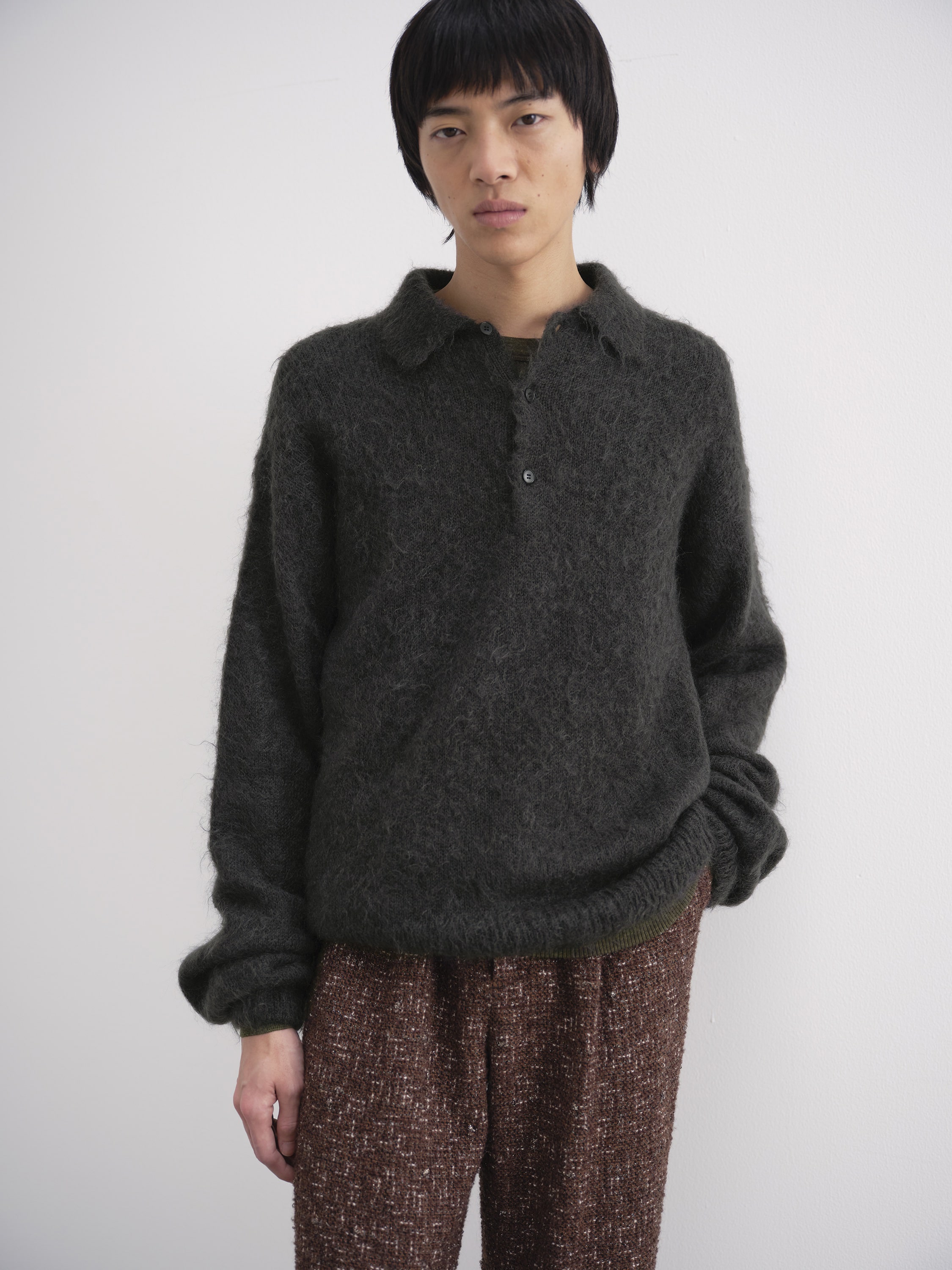 BRUSHED SUPER KID MOHAIR KNIT POLO