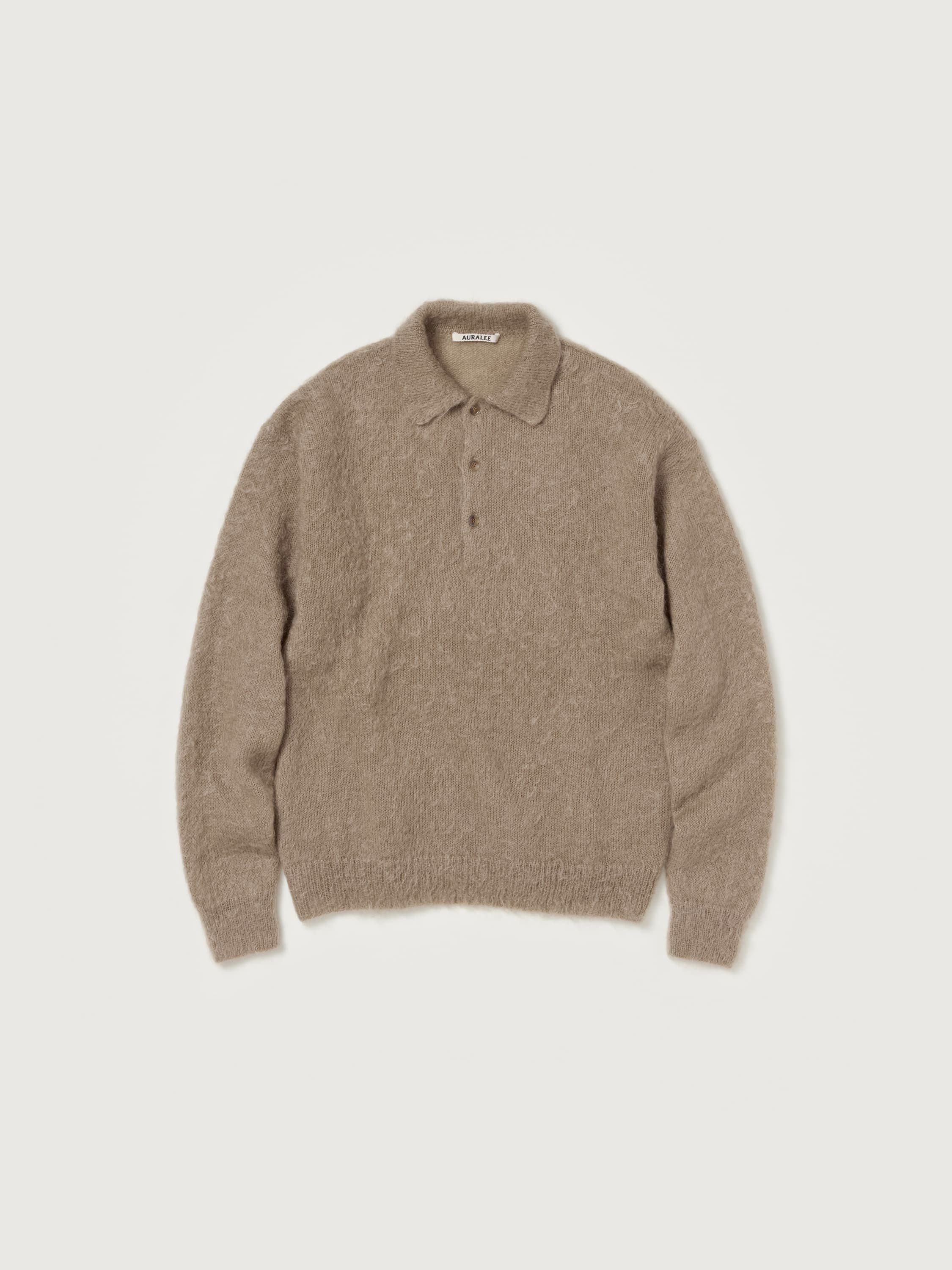 BRUSHED SUPER KID MOHAIR KNIT POLO 詳細画像 GRAY BEIGE 1