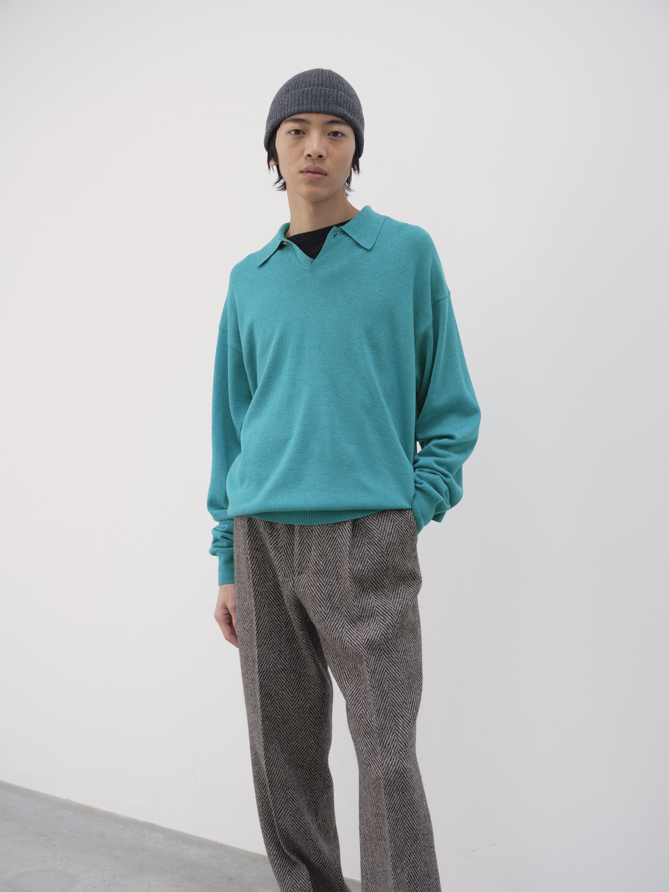 CASHMERE SILK WOOL KNIT POLO 詳細画像 AQUA BLUE 1