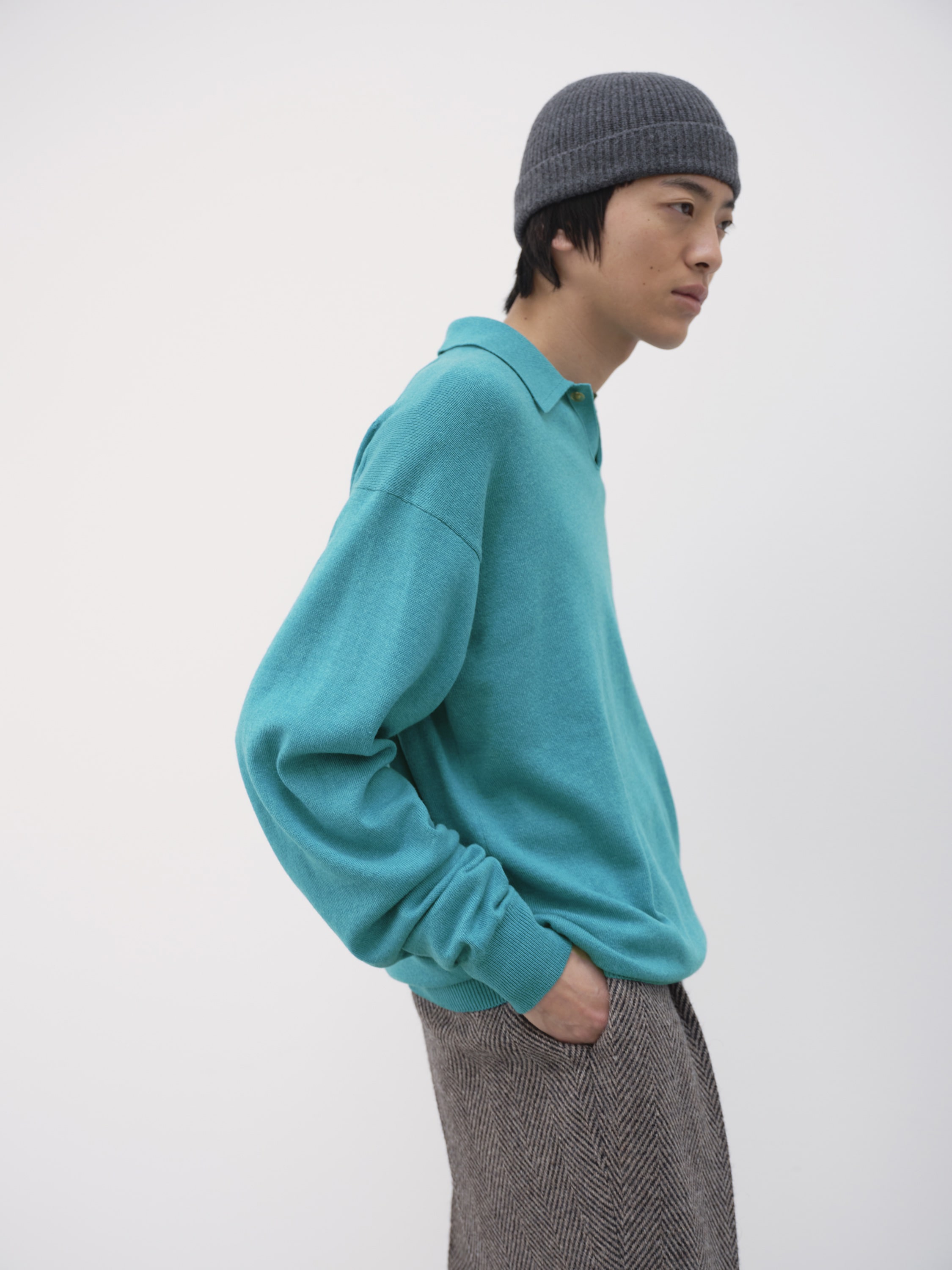 CASHMERE SILK WOOL KNIT POLO 詳細画像 AQUA BLUE 2