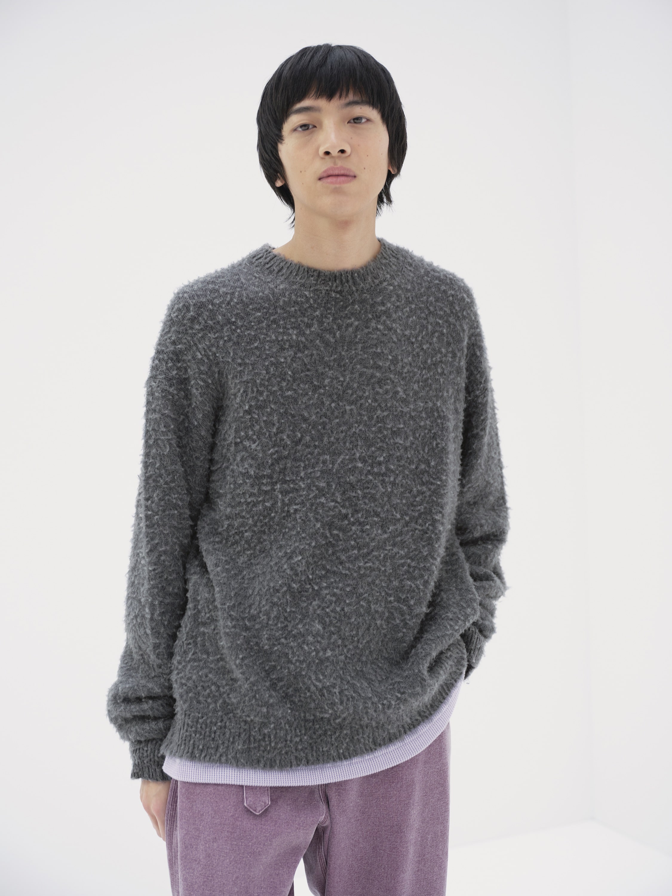 BRUSHED WOOL CASHMERE SILK KNIT P/O 詳細画像 GRAY 2