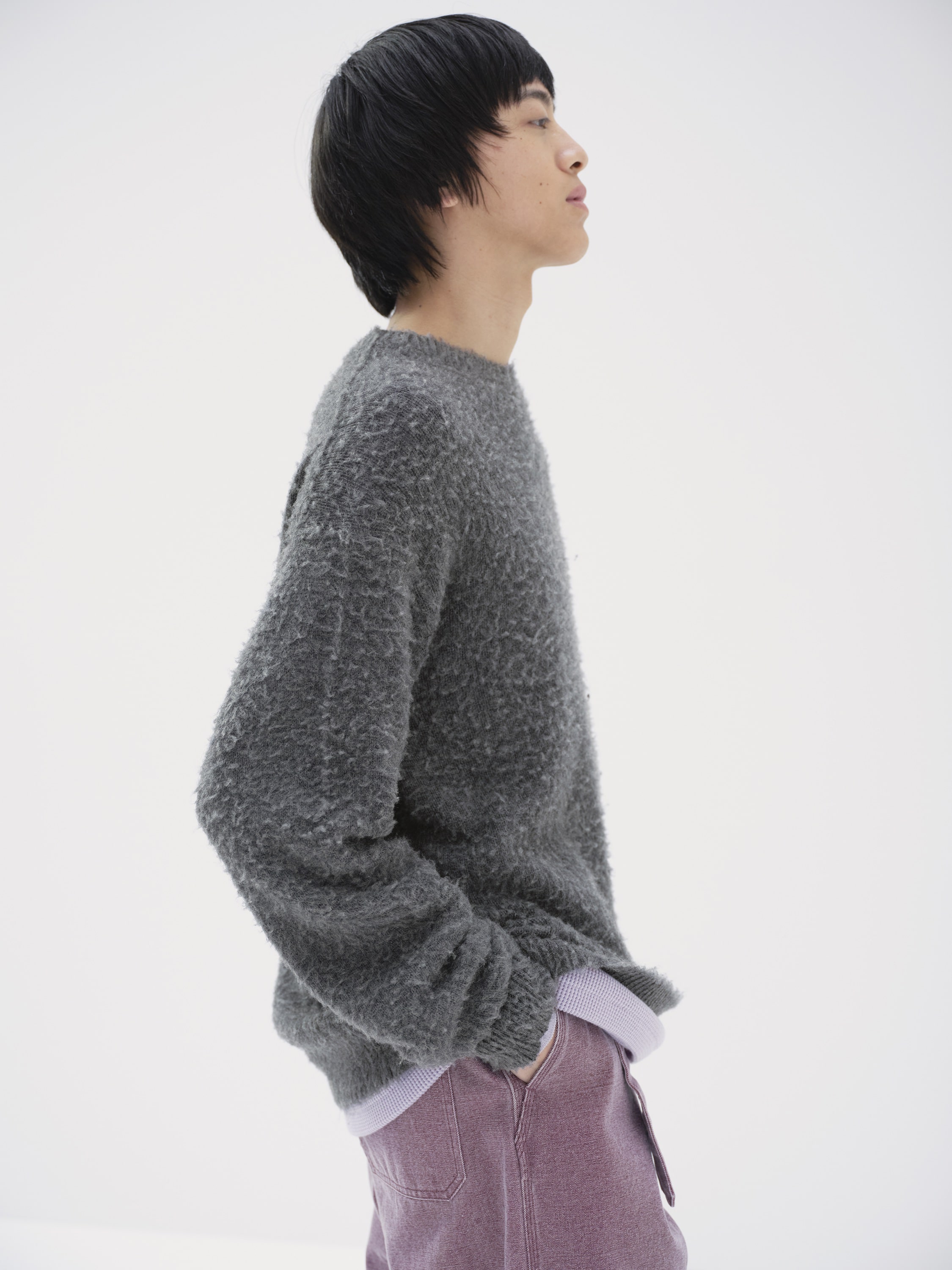 BRUSHED WOOL CASHMERE SILK KNIT P/O 詳細画像 GRAY 3