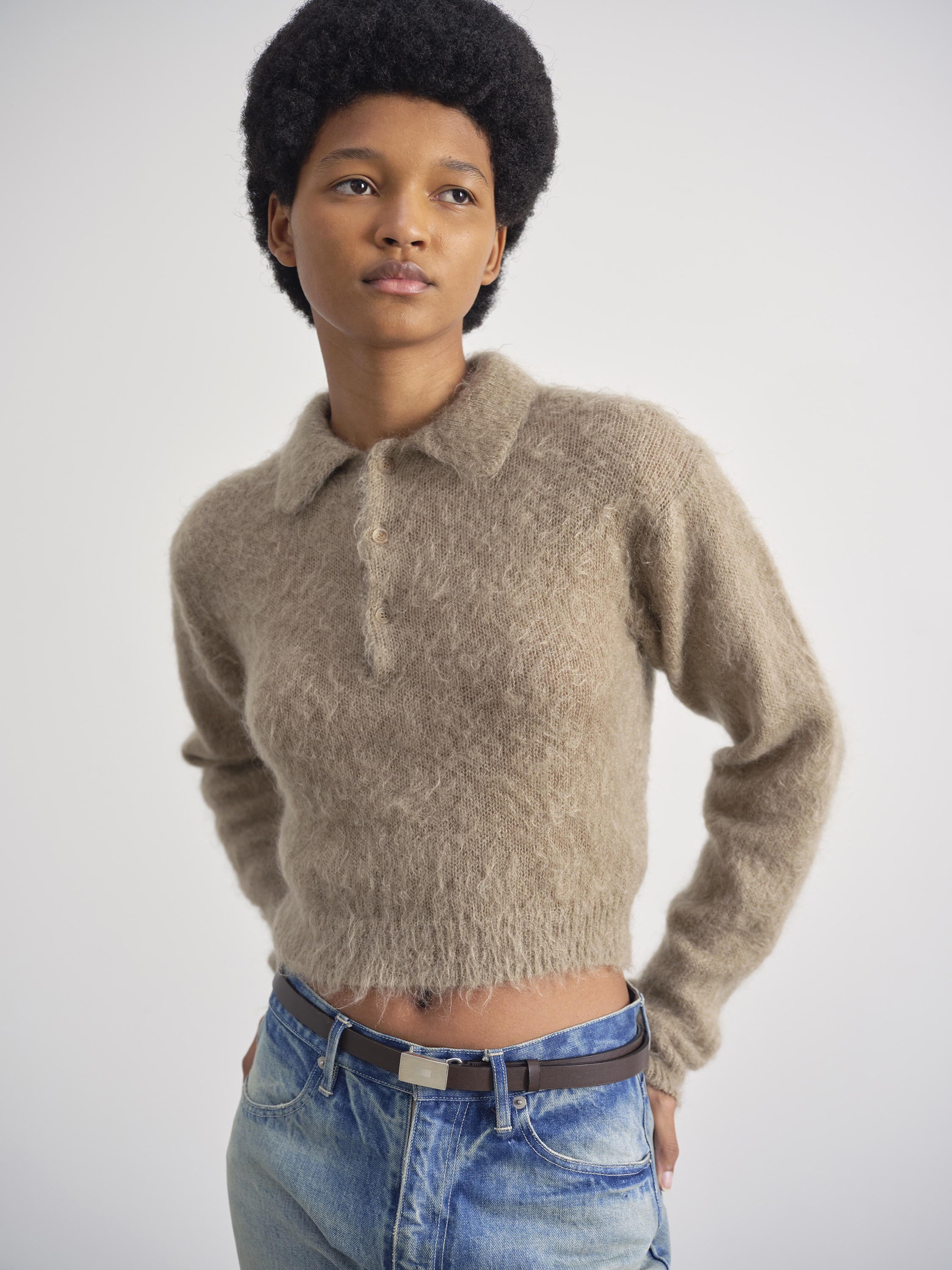 BRUSHED SUPER KID MOHAIR KNIT SHORT POLO - AURALEE Official Website