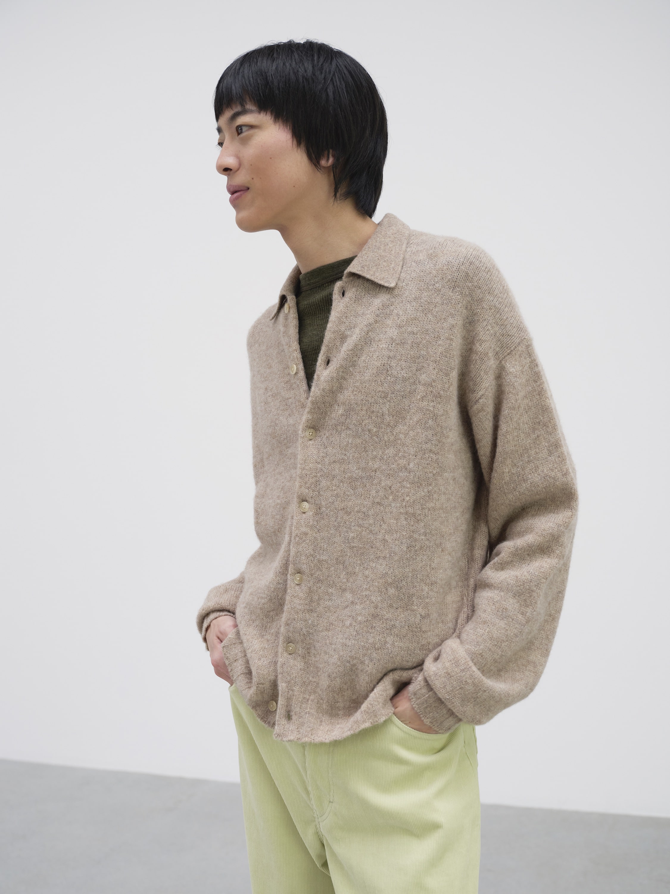 SHETLAND WOOL CASHMERE KNIT CARDIGAN 詳細画像 TOP BEIGE 1