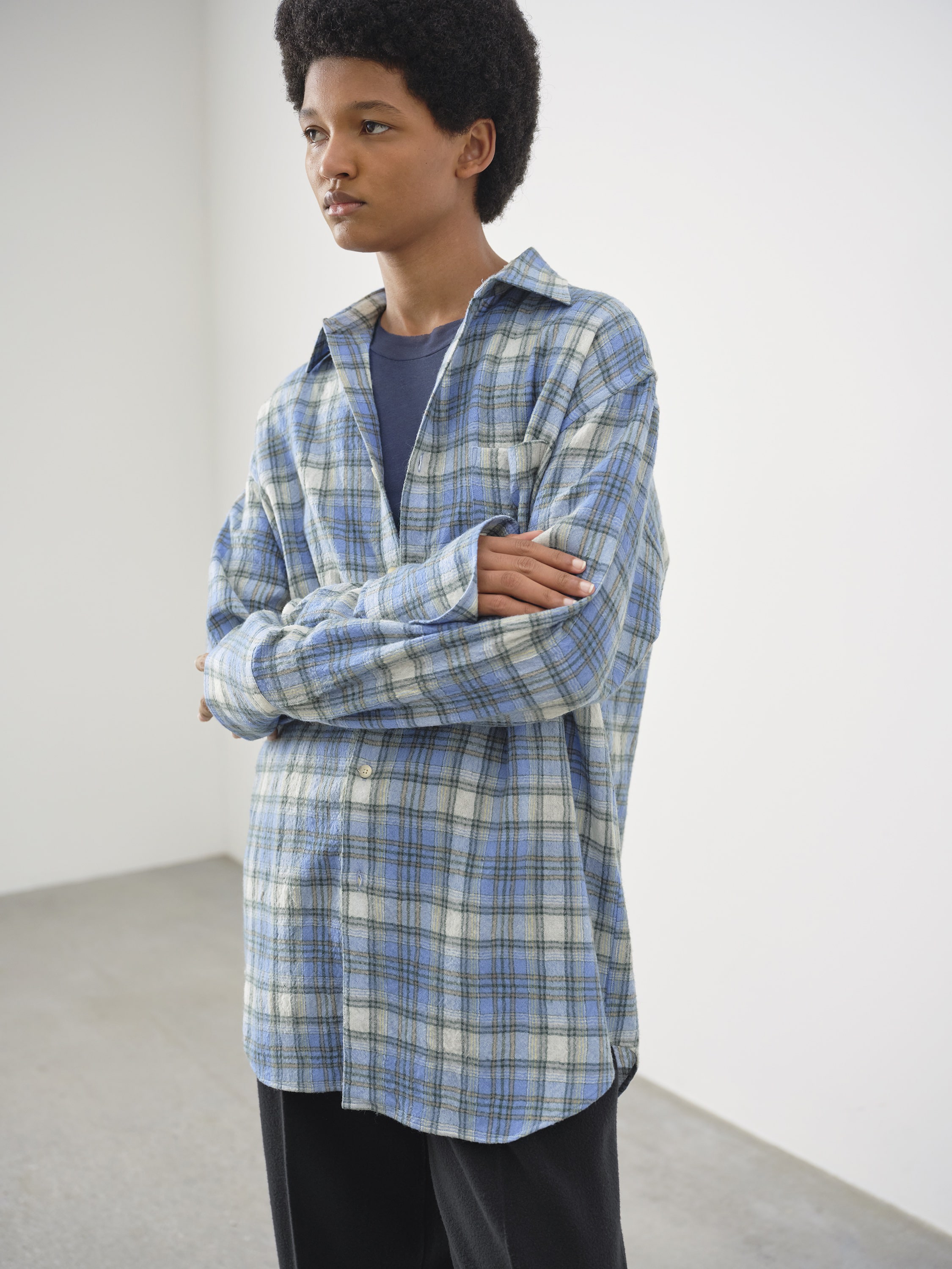 AIRY WOOL CHECK SHIRT 詳細画像 BLUE CHECK 2