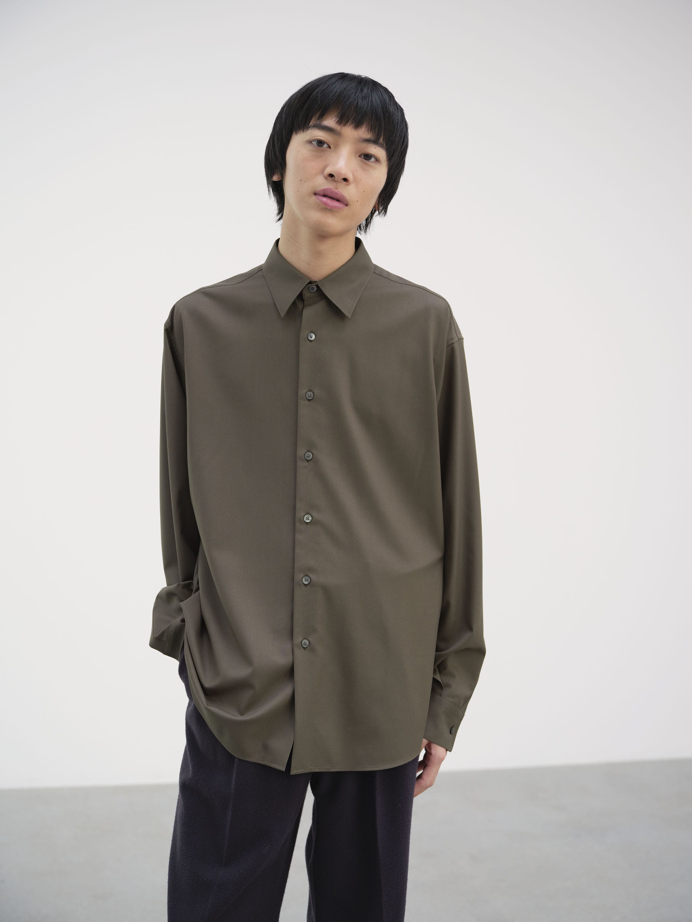 SUPER FINE TROPICAL WOOL SHIRT 詳細画像 DARK KHAKI 1