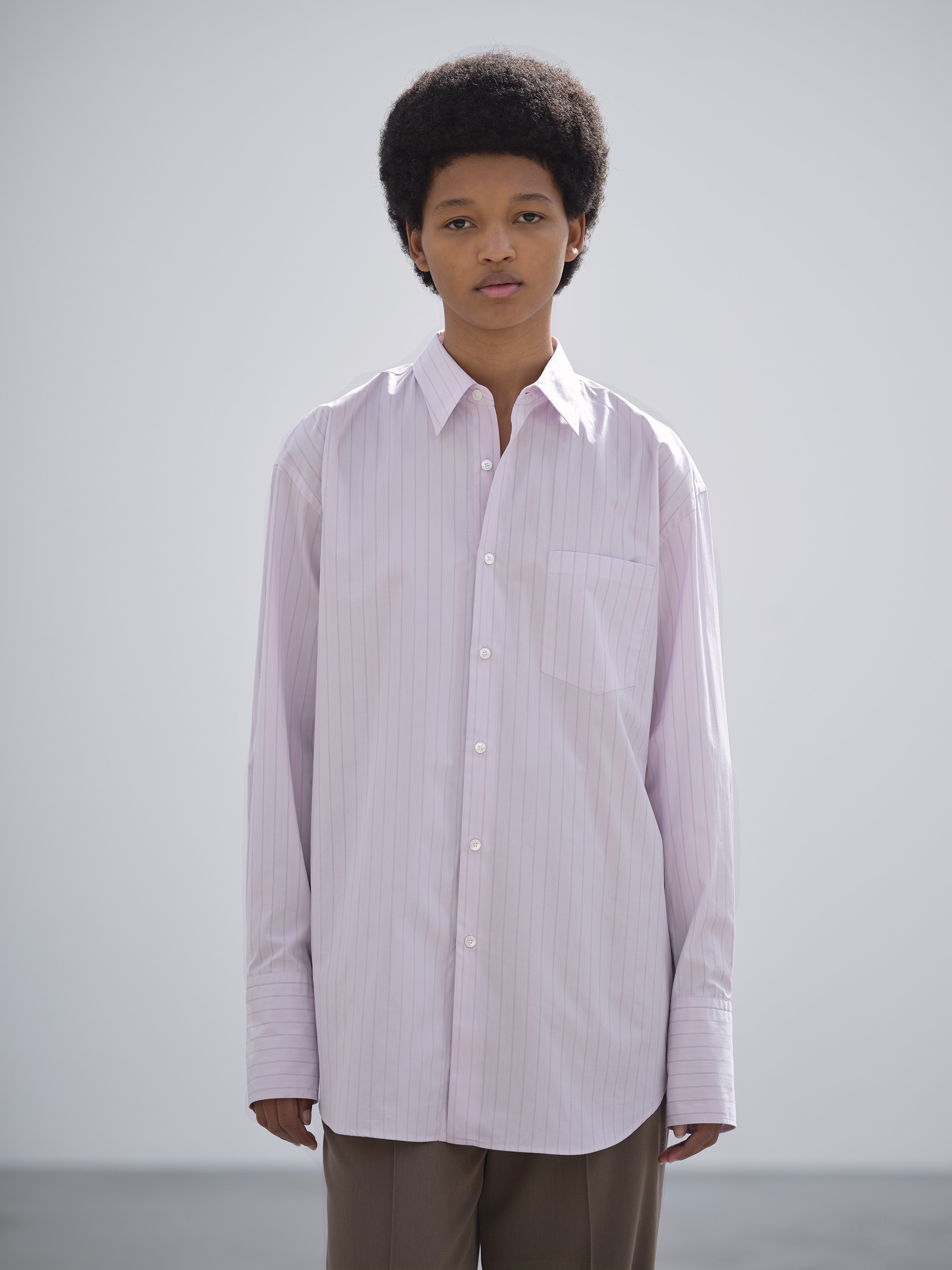 SUVIN HIGH COUNT CLOTH STRIPE SHIRT 詳細画像 LIGHT PURPLE 2