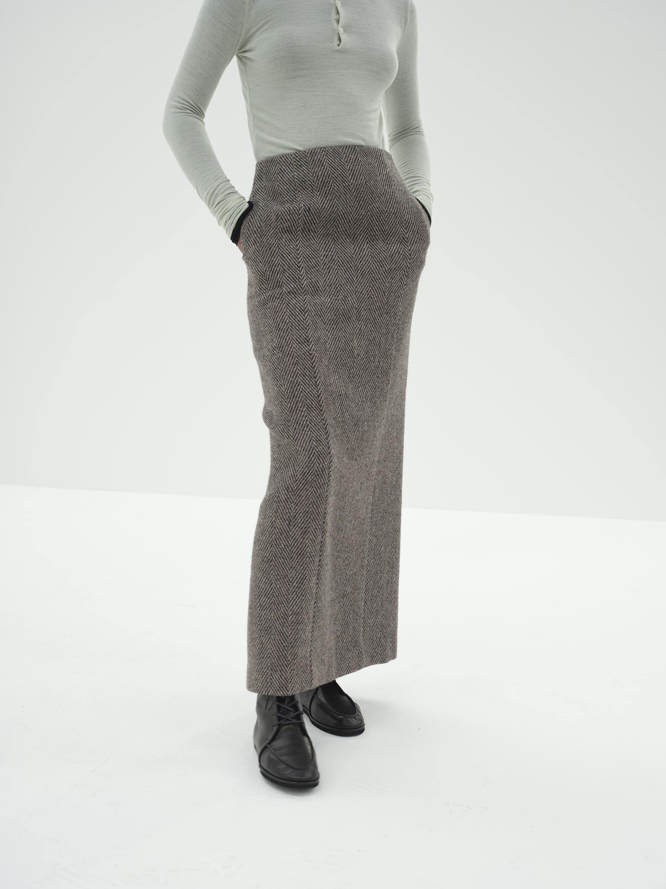 LAMA SHETLAND WOOL TWEED SKIRT 詳細画像 KHAKI TWEED 2