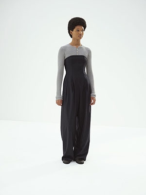 WOOL FULLING FLANNEL STRIPE JUMPSUIT