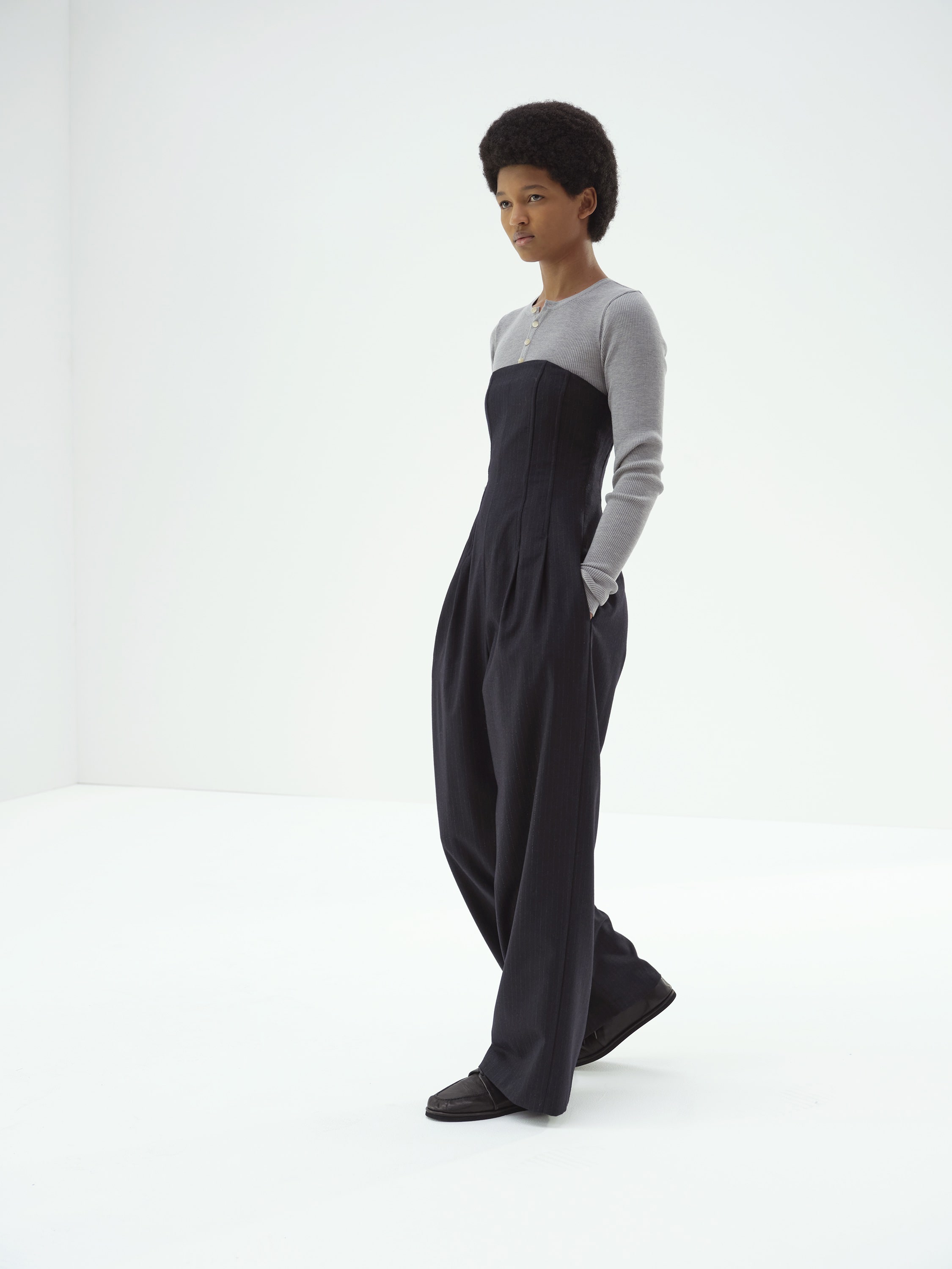 WOOL FULLING FLANNEL STRIPE JUMPSUIT 詳細画像 TOP DARK NAVY 2