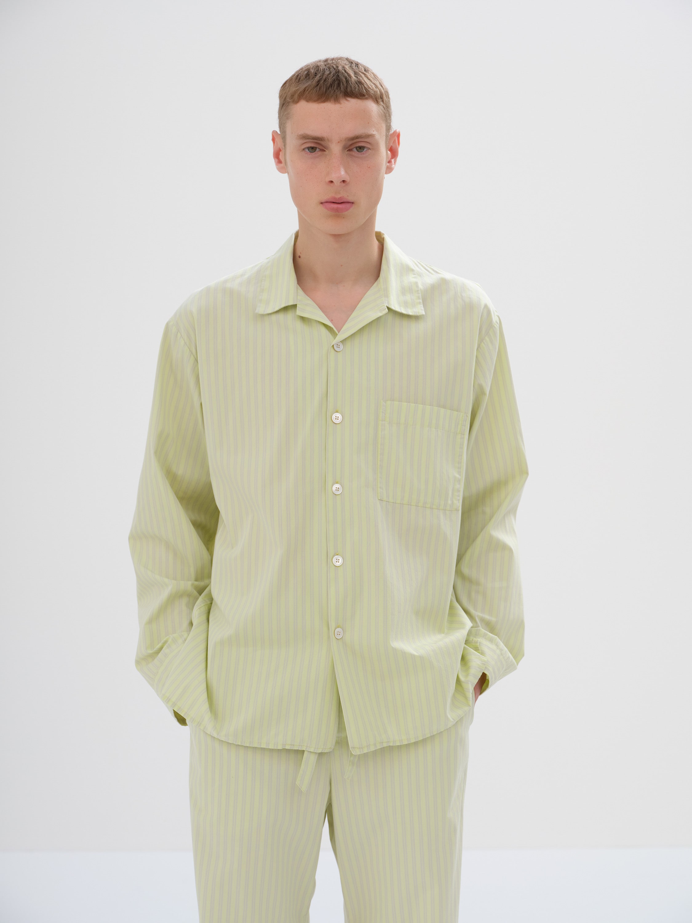 COTTON POPLIN - PYJAMAS SHIRT 詳細画像 LIGHT MOSS STRIPES 2