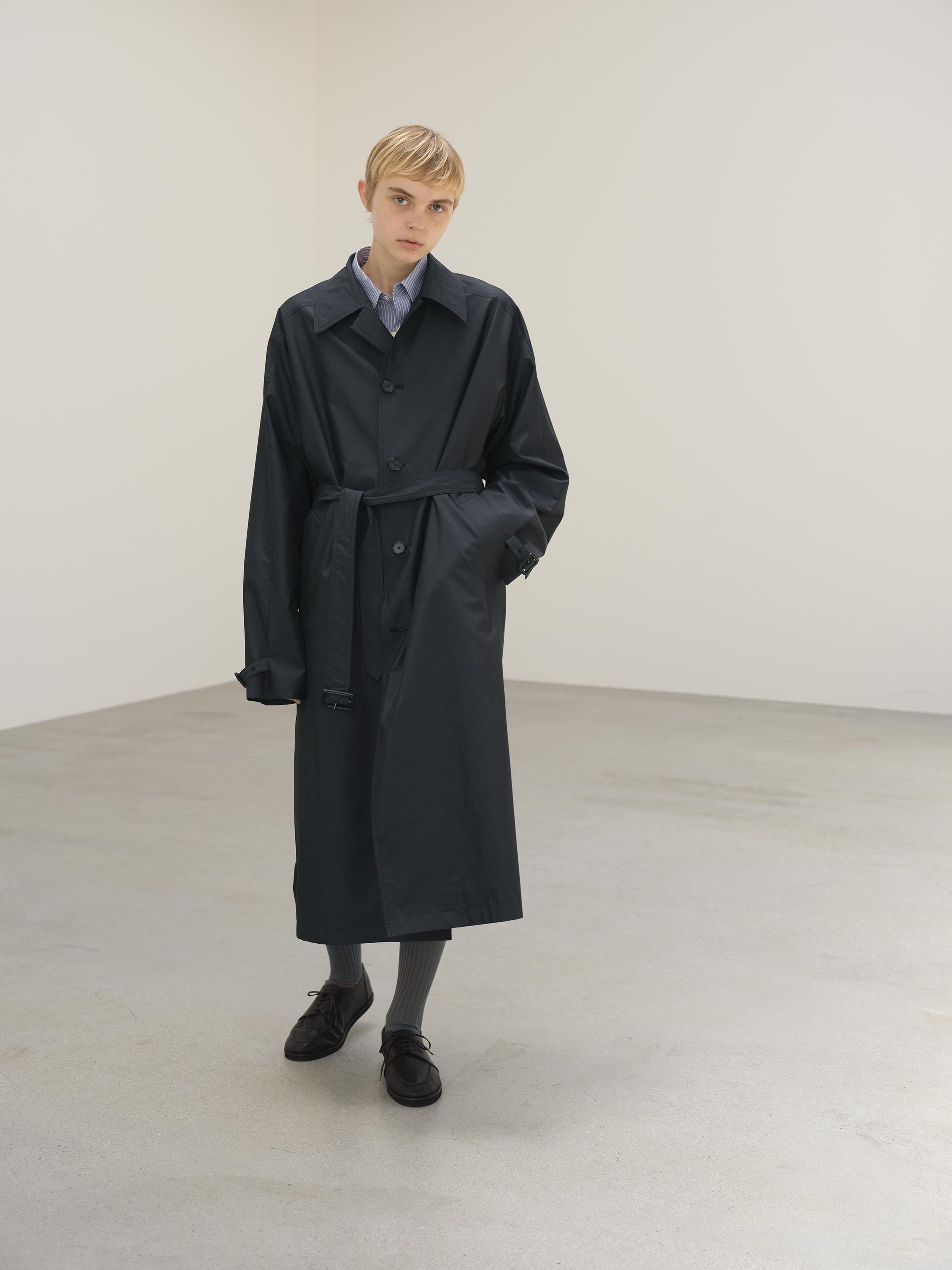 FINX POLYESTER WEATHER CHAMBRAY SOUTIEN COLLAR COAT 詳細画像 BLACK CHAMBRAY 5